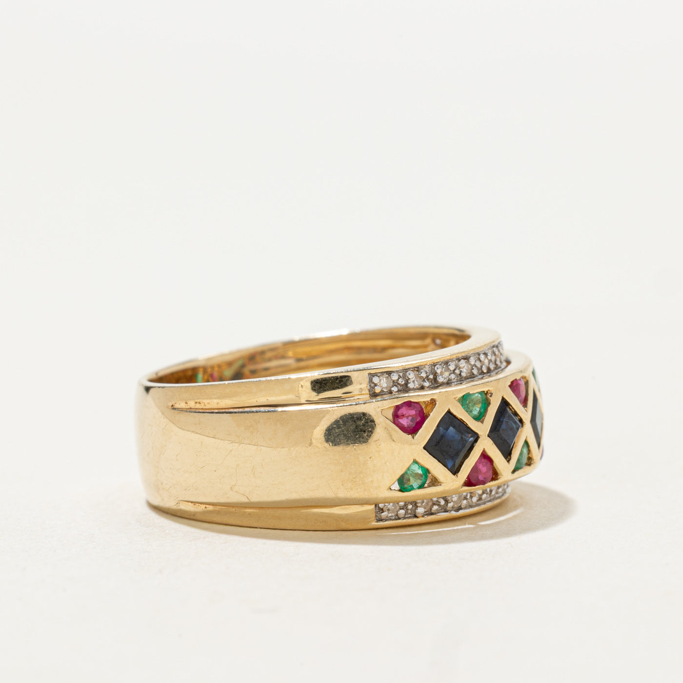 Multi Gem & Diamond Geometric Band | 0.80ctw, 0.11ctw | SZ 8.0