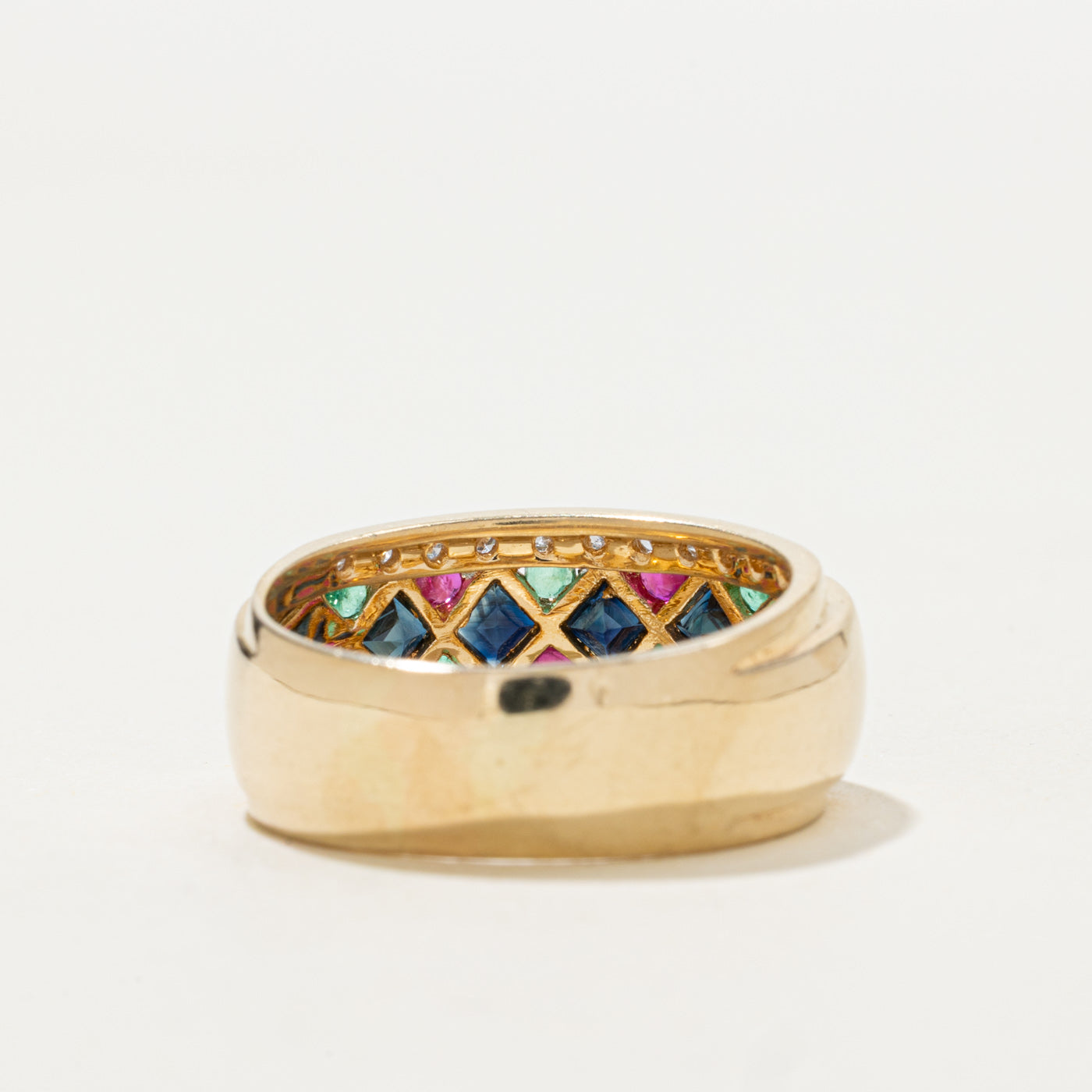 Multi Gem & Diamond Geometric Band | 0.80ctw, 0.11ctw | SZ 8.0