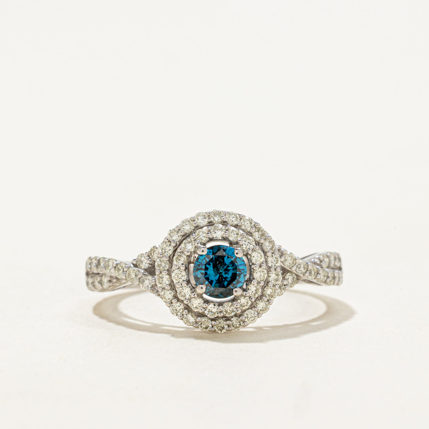 Blue Diamond Double Halo Crossover Ring | 0.59ctw | SZ 6.75