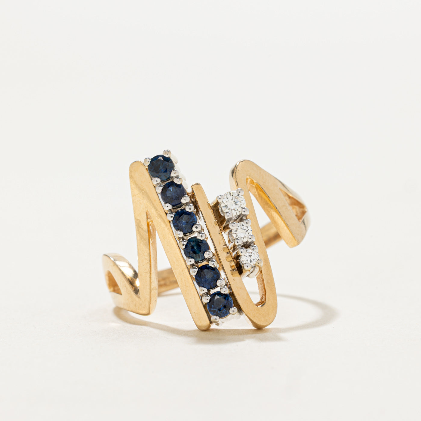 Sapphire & Diamond Column Abstract Ring | 0.60ctw, 0.07ctw | SZ 8.25