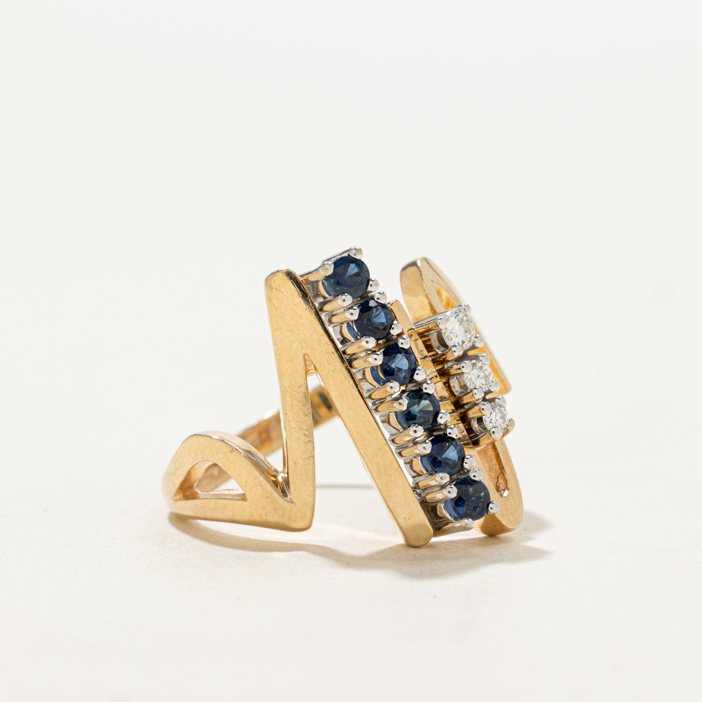 Sapphire & Diamond Column Abstract Ring | 0.60ctw, 0.07ctw | SZ 8.25