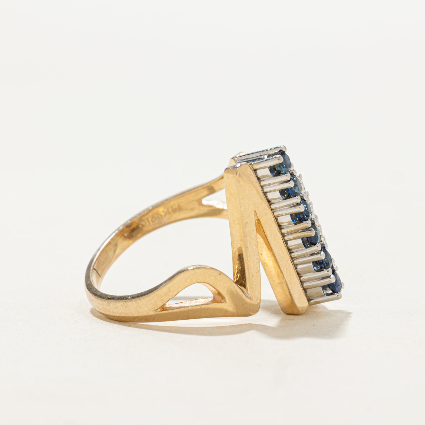 Sapphire & Diamond Column Abstract Ring | 0.60ctw, 0.07ctw | SZ 8.25