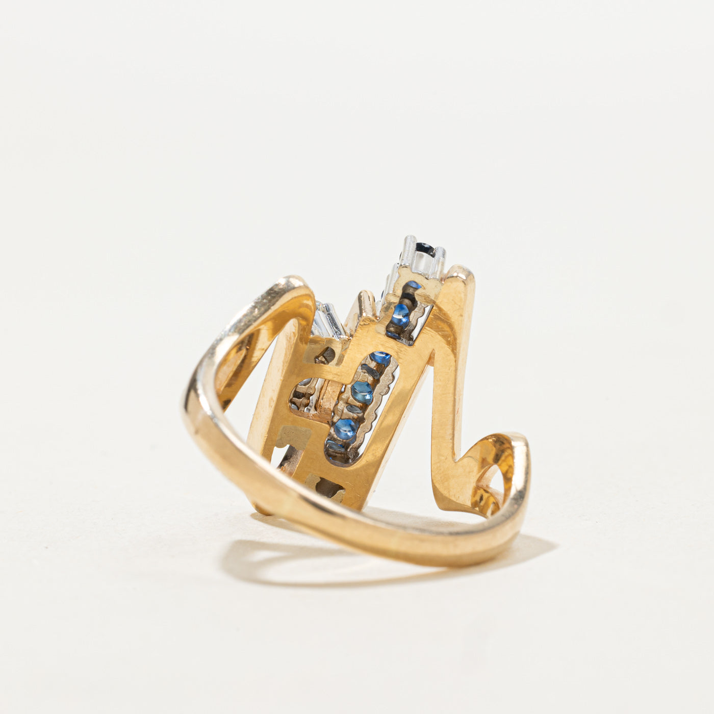 Sapphire & Diamond Column Abstract Ring | 0.60ctw, 0.07ctw | SZ 8.25