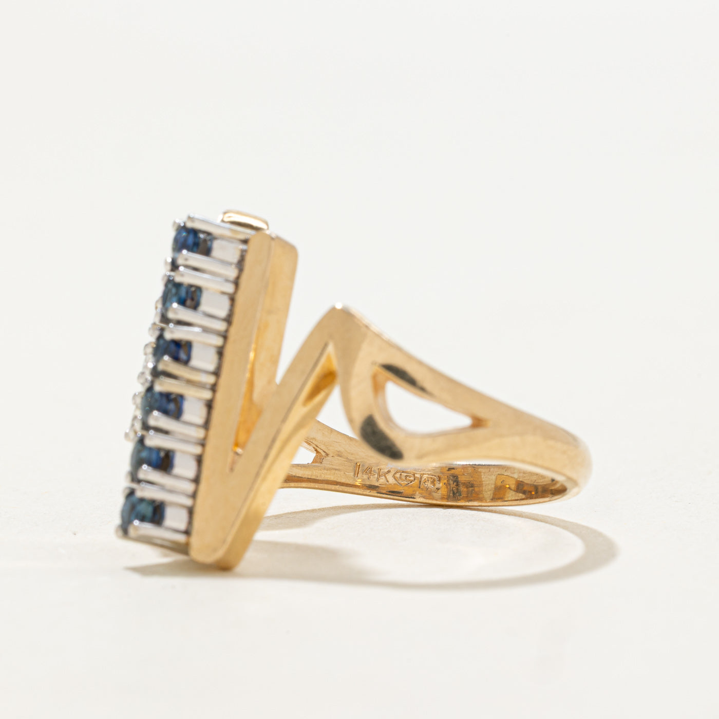 Sapphire & Diamond Column Abstract Ring | 0.60ctw, 0.07ctw | SZ 8.25