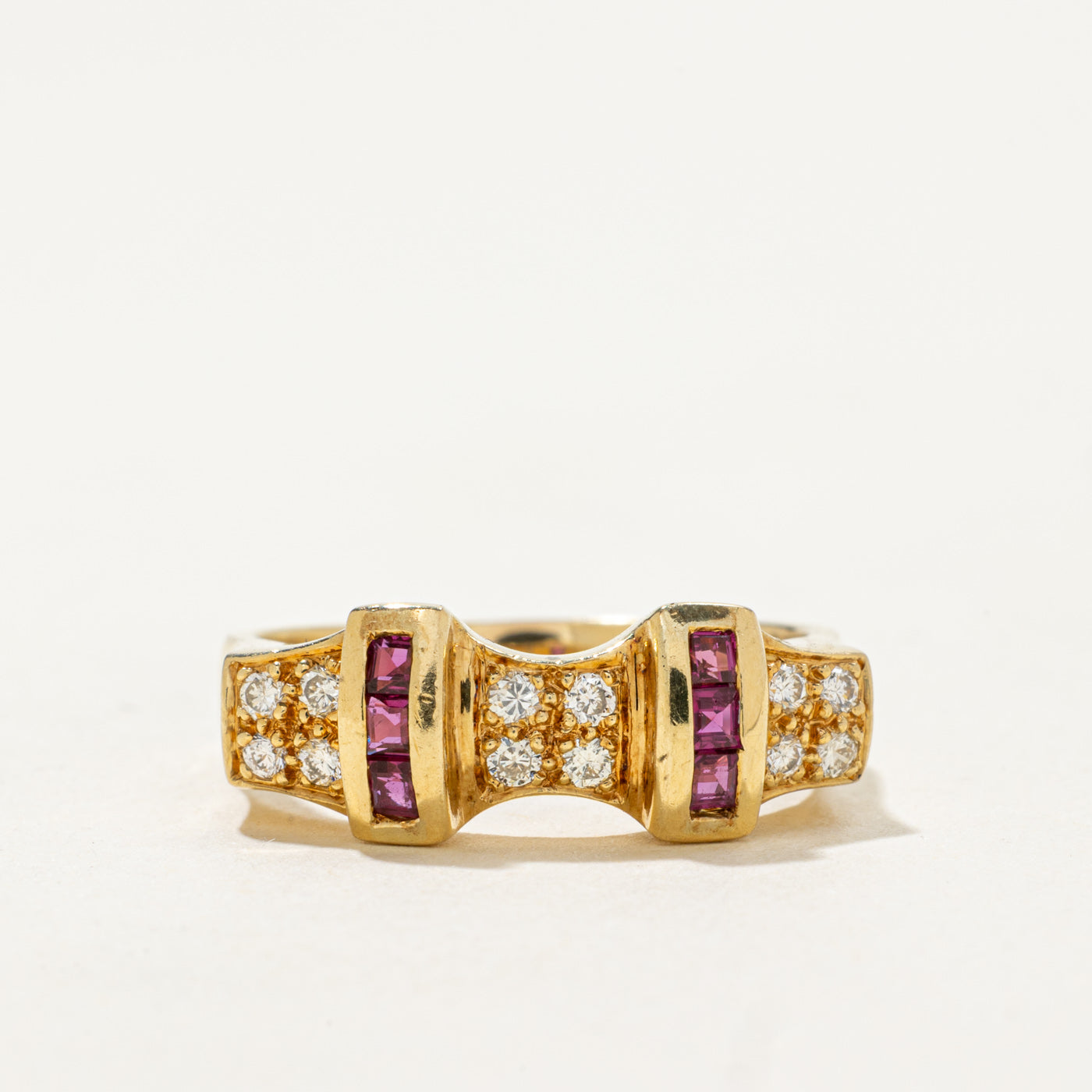 Ruby & Diamond Geometric Buckle Ring | 0.24ctw, 0.12ctw | SZ 7.5