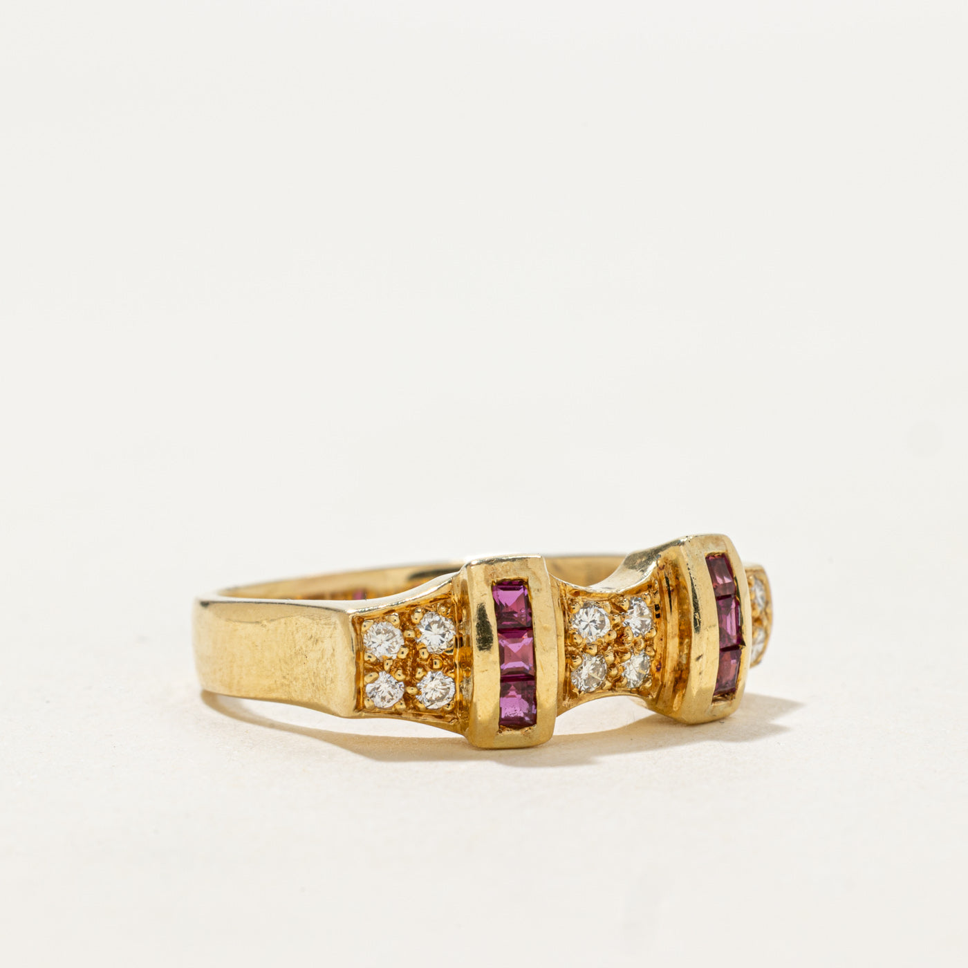 Ruby & Diamond Geometric Buckle Ring | 0.24ctw, 0.12ctw | SZ 7.5