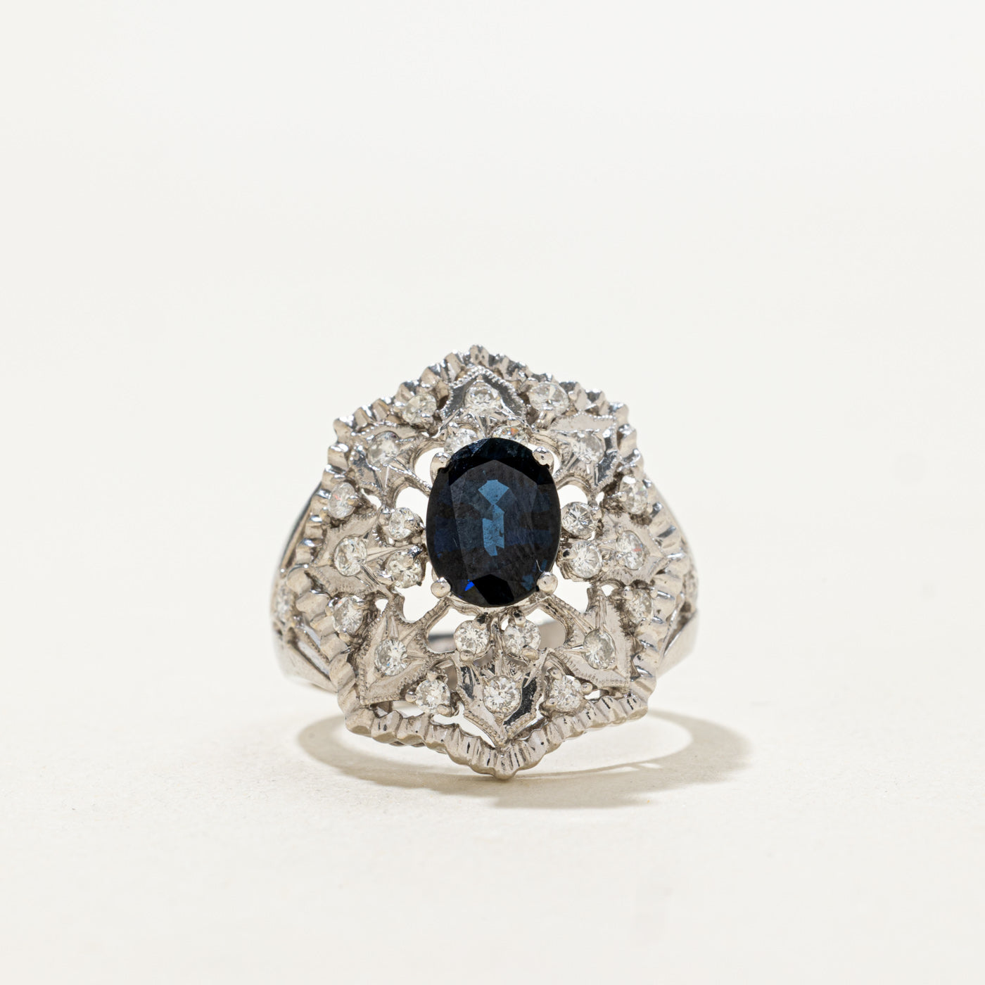 Sapphire & Diamond Ornate Cocktail Ring | 1.20ct, 0.40ctw | SZ 6.5