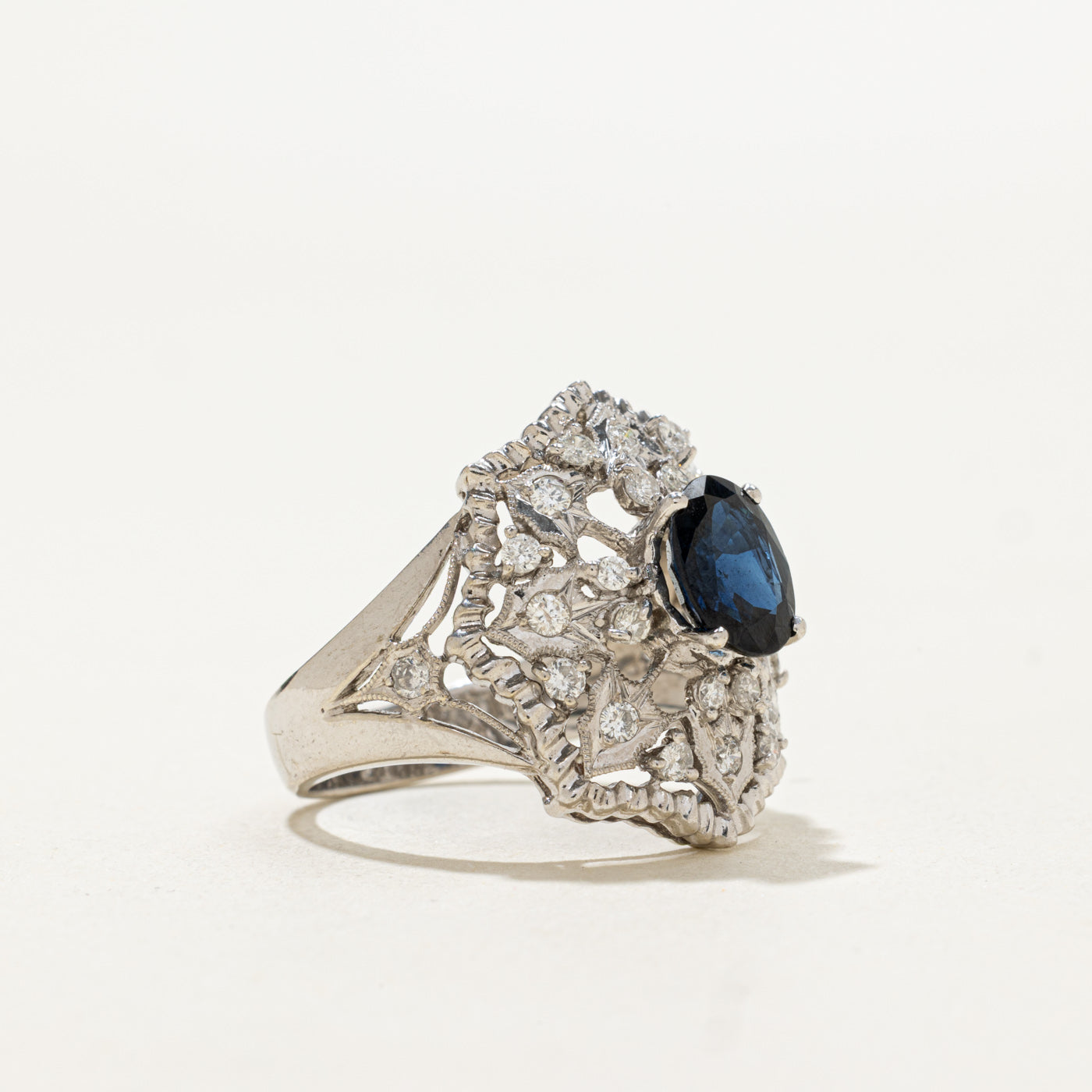 Sapphire & Diamond Ornate Cocktail Ring | 1.20ct, 0.40ctw | SZ 6.5