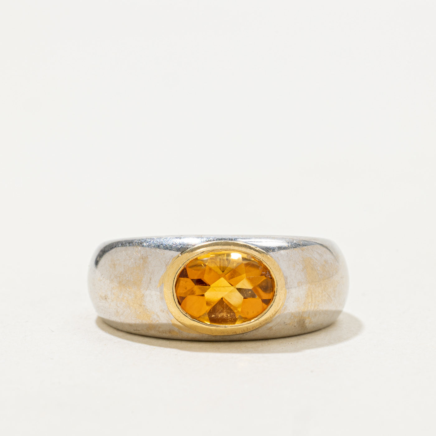 'Birks' 18k Two Tone Citrine Dome Ring | 1.00ct | SZ 6.5
