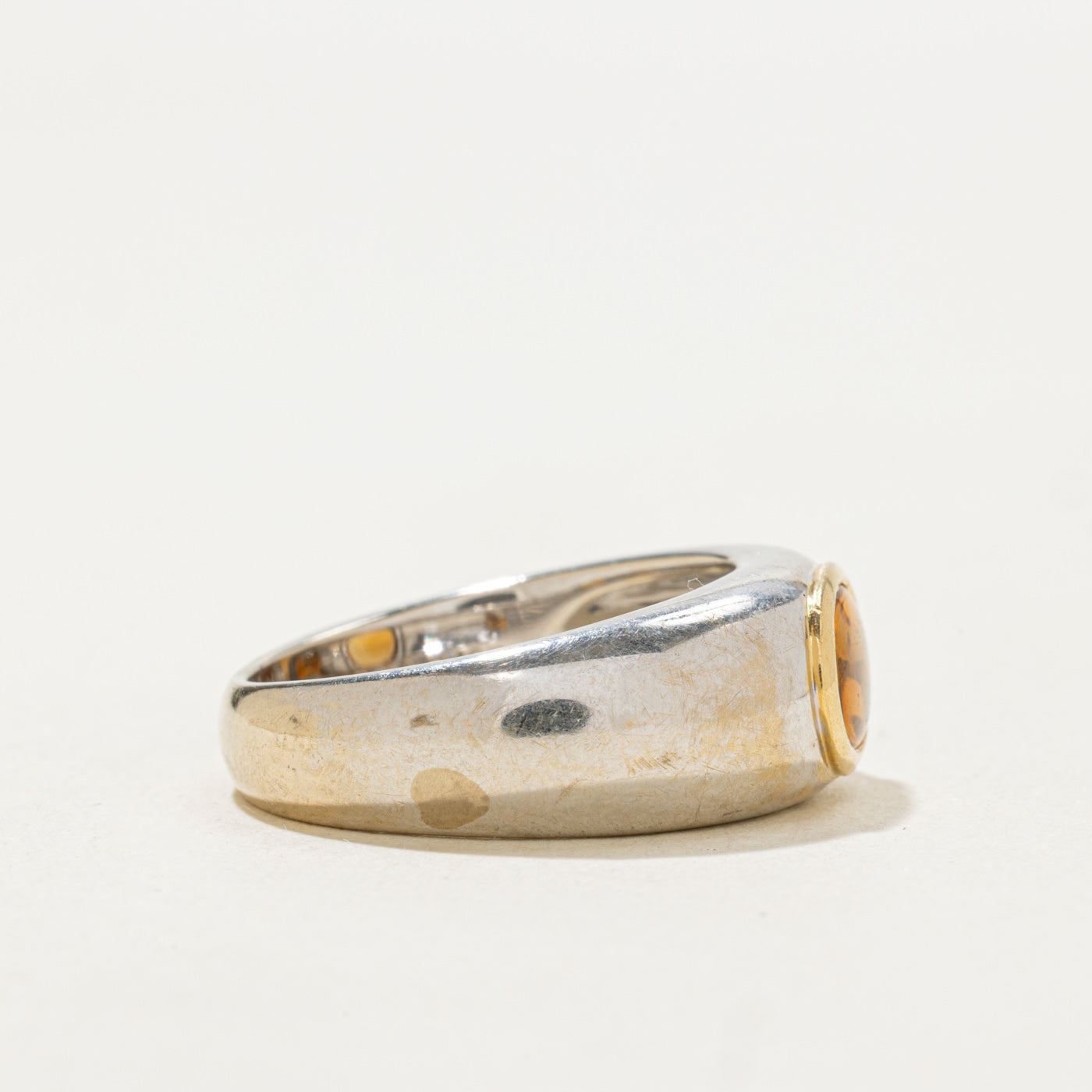 Bague « Birks » en or 18 carats bicolore avec citrine en forme de dôme | 1,00 ct | Taille 6,5