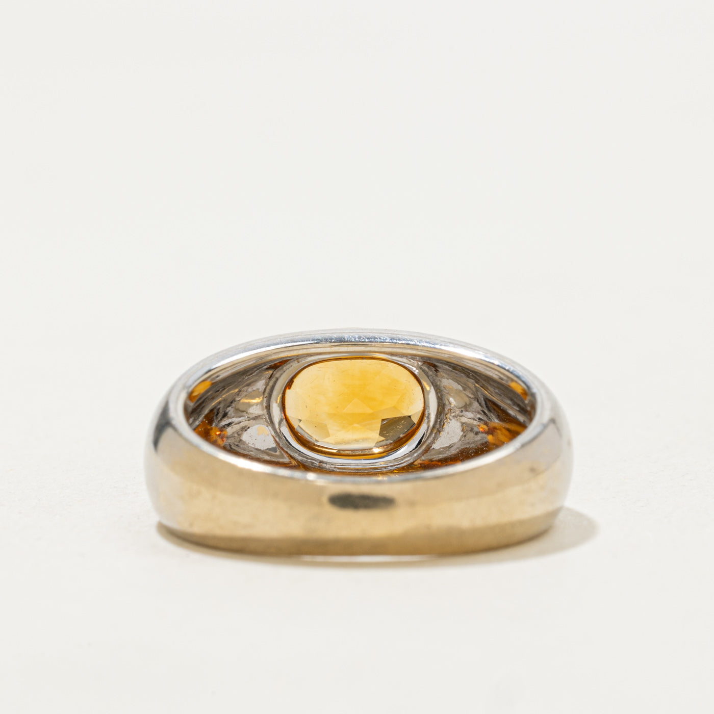 Bague « Birks » en or 18 carats bicolore avec citrine en forme de dôme | 1,00 ct | Taille 6,5