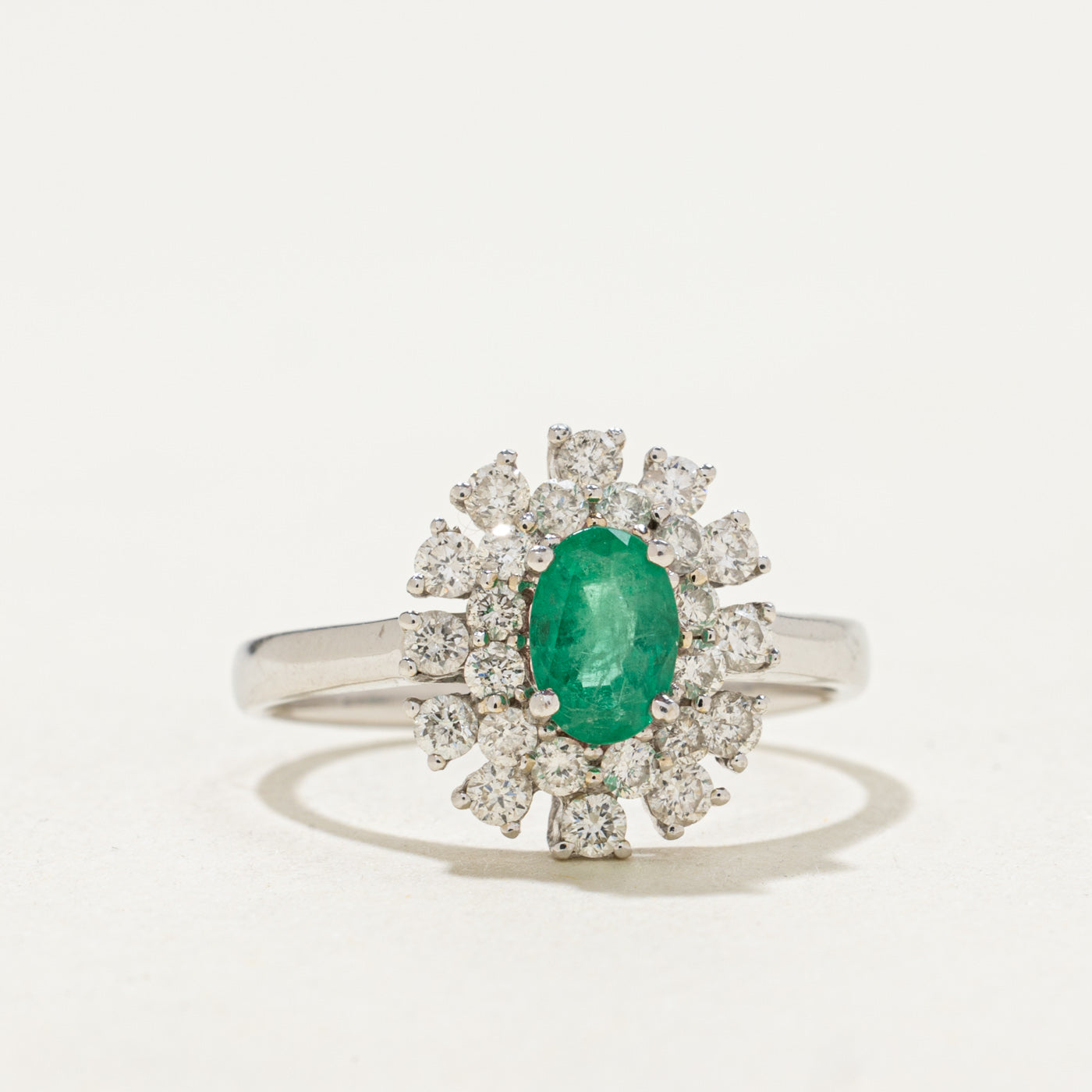 Emerald & Diamond Halo Ring | 0.30ct, 0.42ctw | SZ 6.0