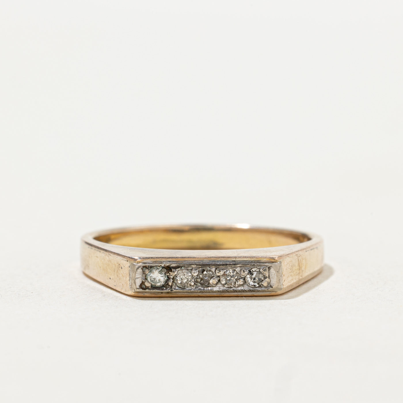 Bague chevalière fine à cinq diamants | Taille 8,75
