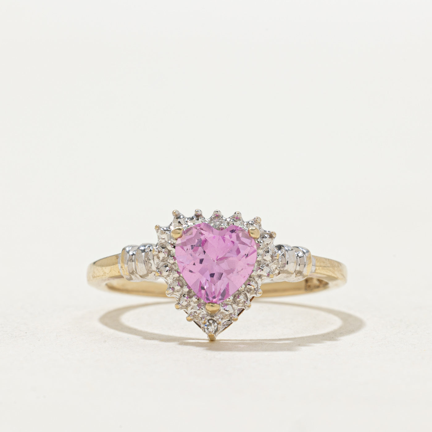 Heart Cut Synthetic Sapphire & Diamond Halo Ring | SZ 7.0