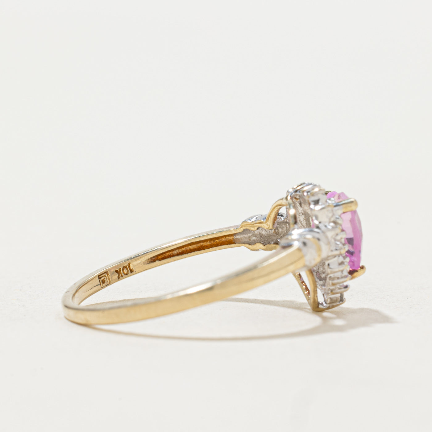 Heart Cut Synthetic Sapphire & Diamond Halo Ring | SZ 7.0