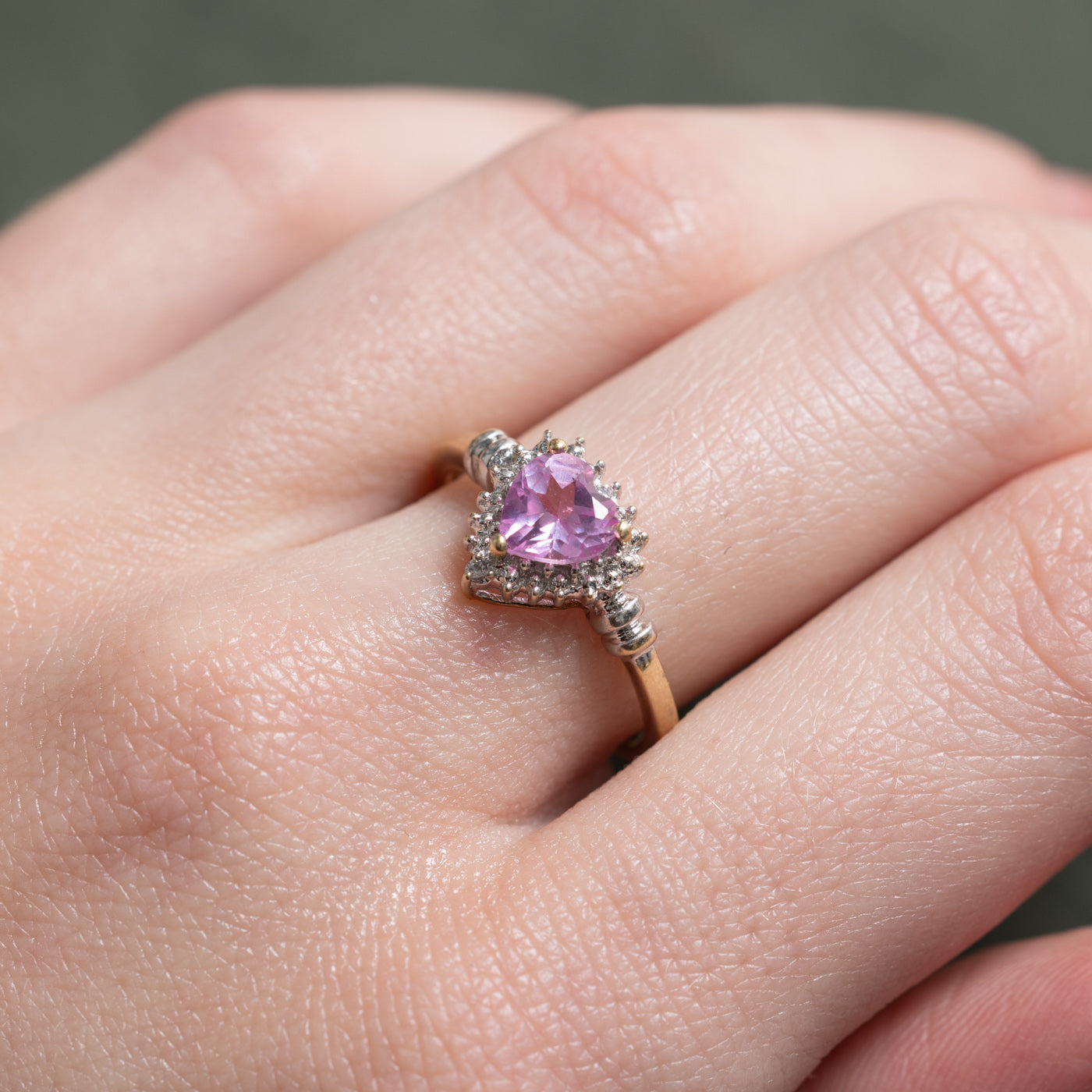 Heart Cut Synthetic Sapphire & Diamond Halo Ring | SZ 7.0