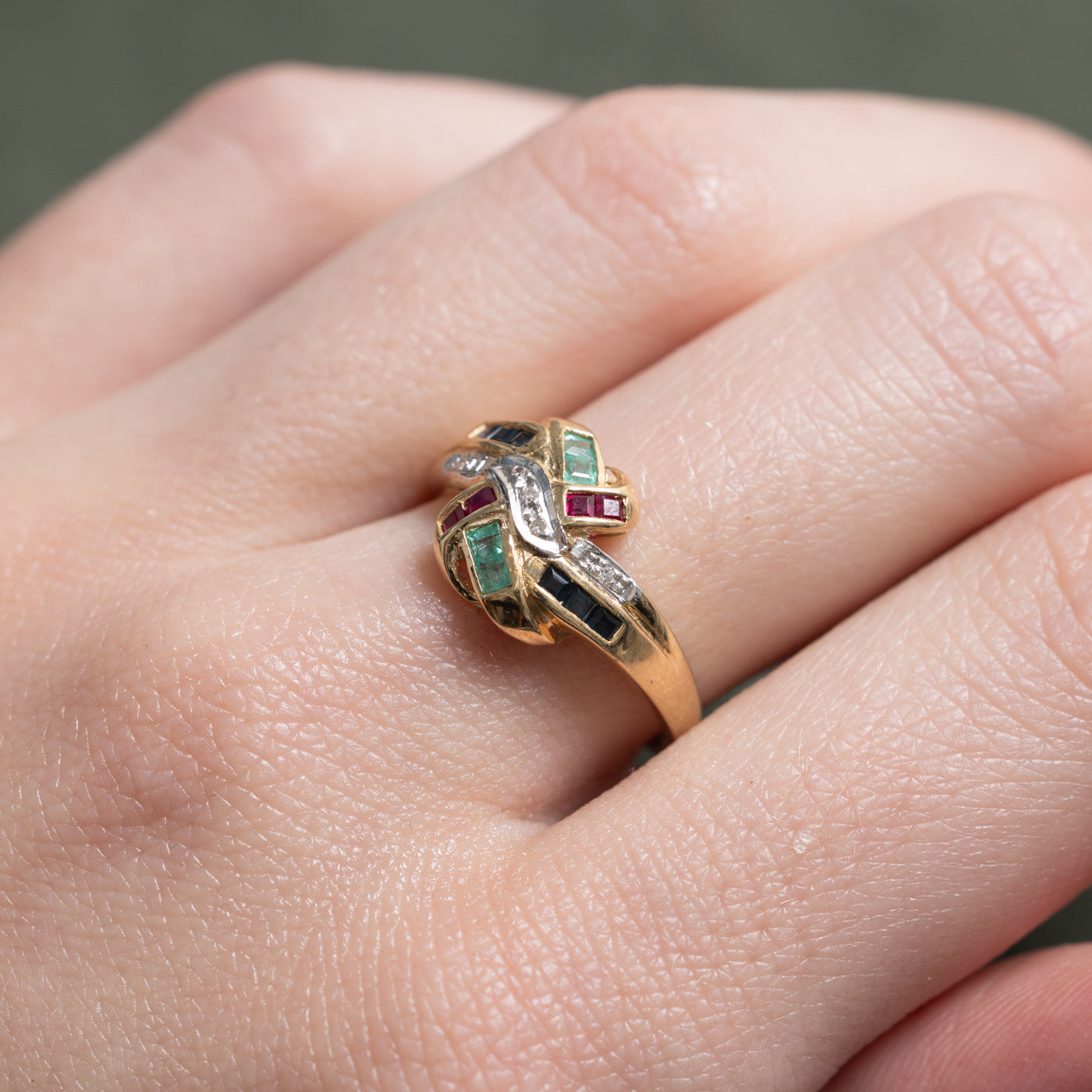 Bague croisée multi-pierres et diamants | Taille 7,25