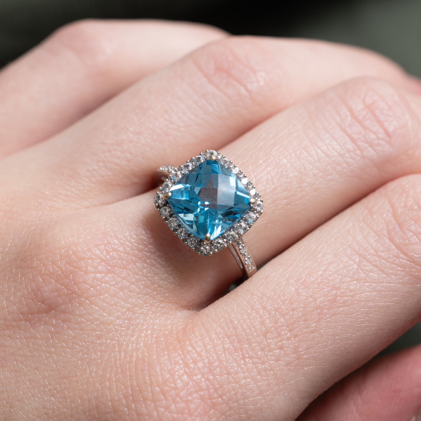 Blue & White Topaz Halo Ring | 3.56ctw | SZ 7.0