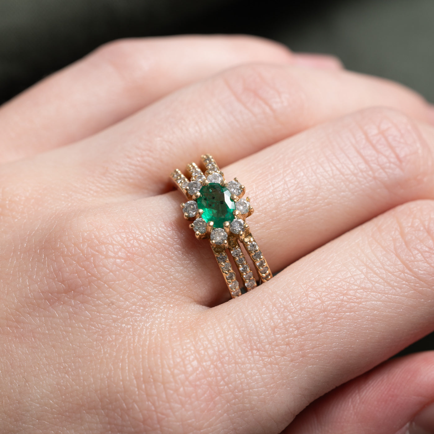 'Effy' Emerald & Diamond Split Shank Ring | 0.33ct, 0.30ctw | SZ 7.25