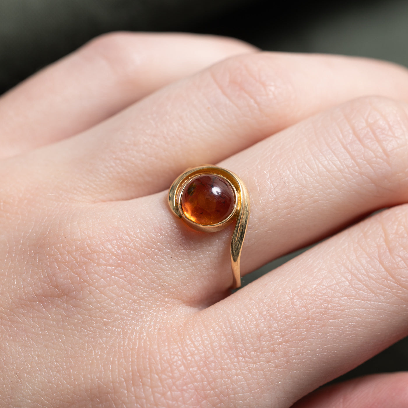 Cabochon Cut Amber Bypass Ring | 0.90ct | SZ 6.5