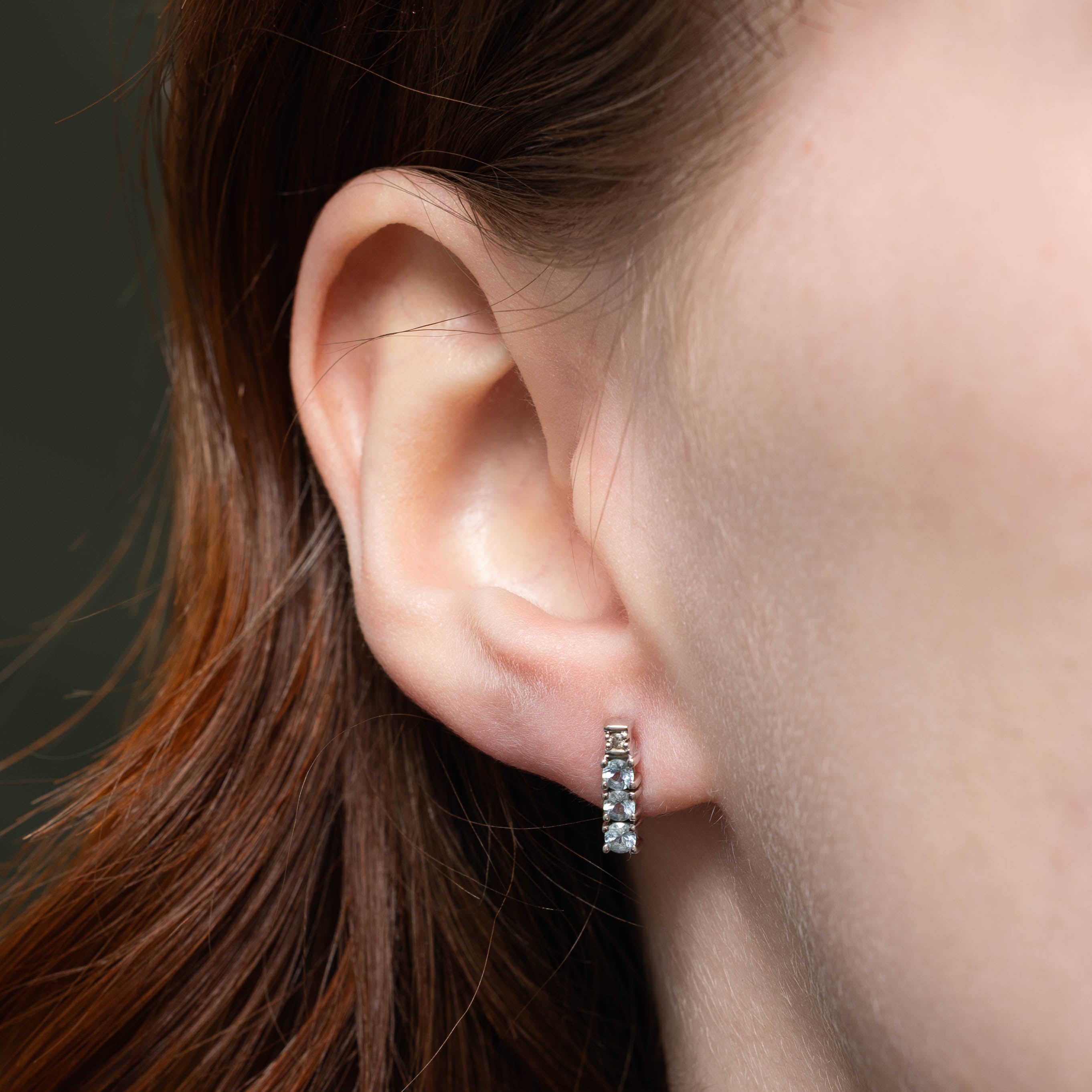 10k Aquamarine & Diamond Bar Stud Earrings | 0.30ctw, 0.01ctw