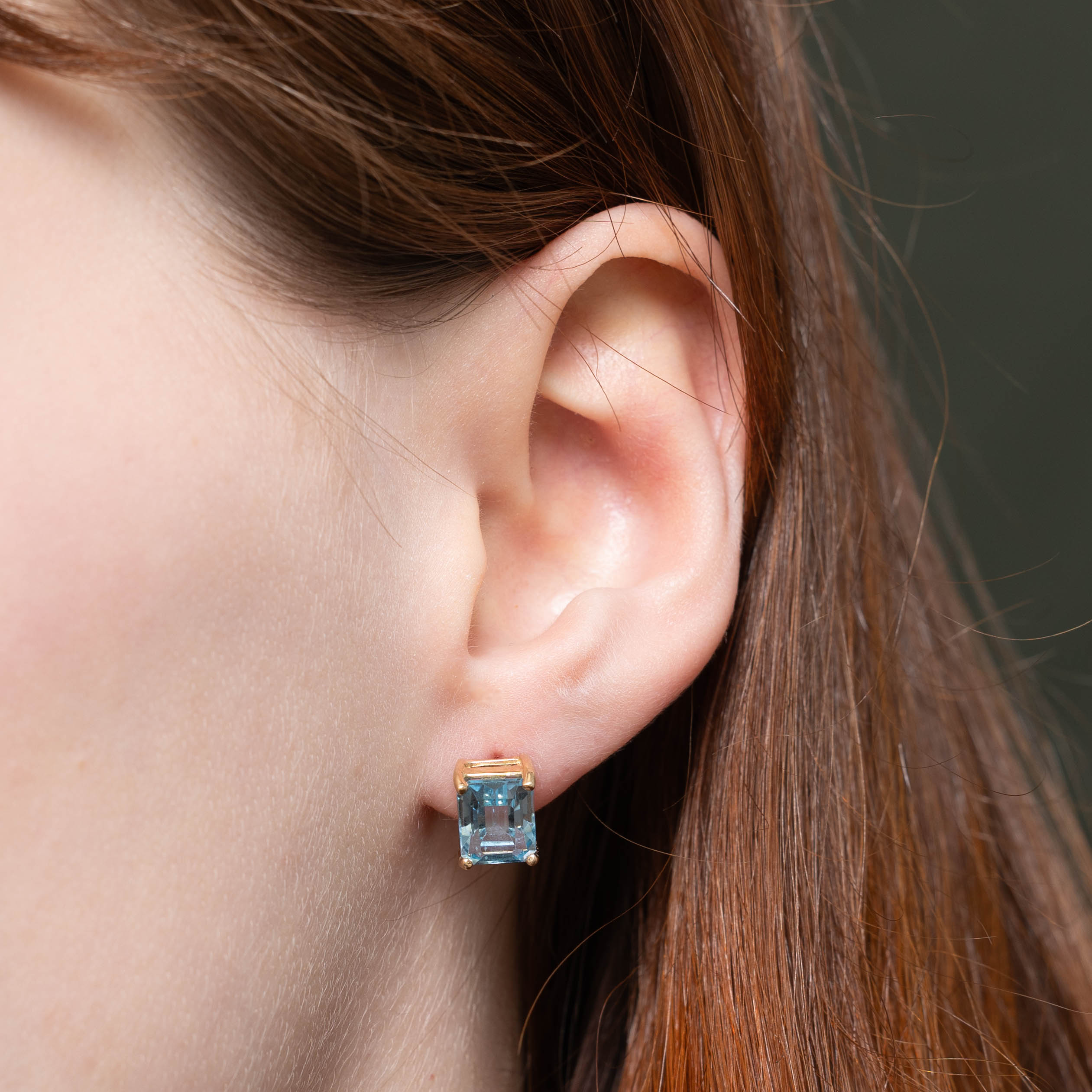 10k Rectangle Cut Blue Topaz Stud Earrings | 6.00ctw