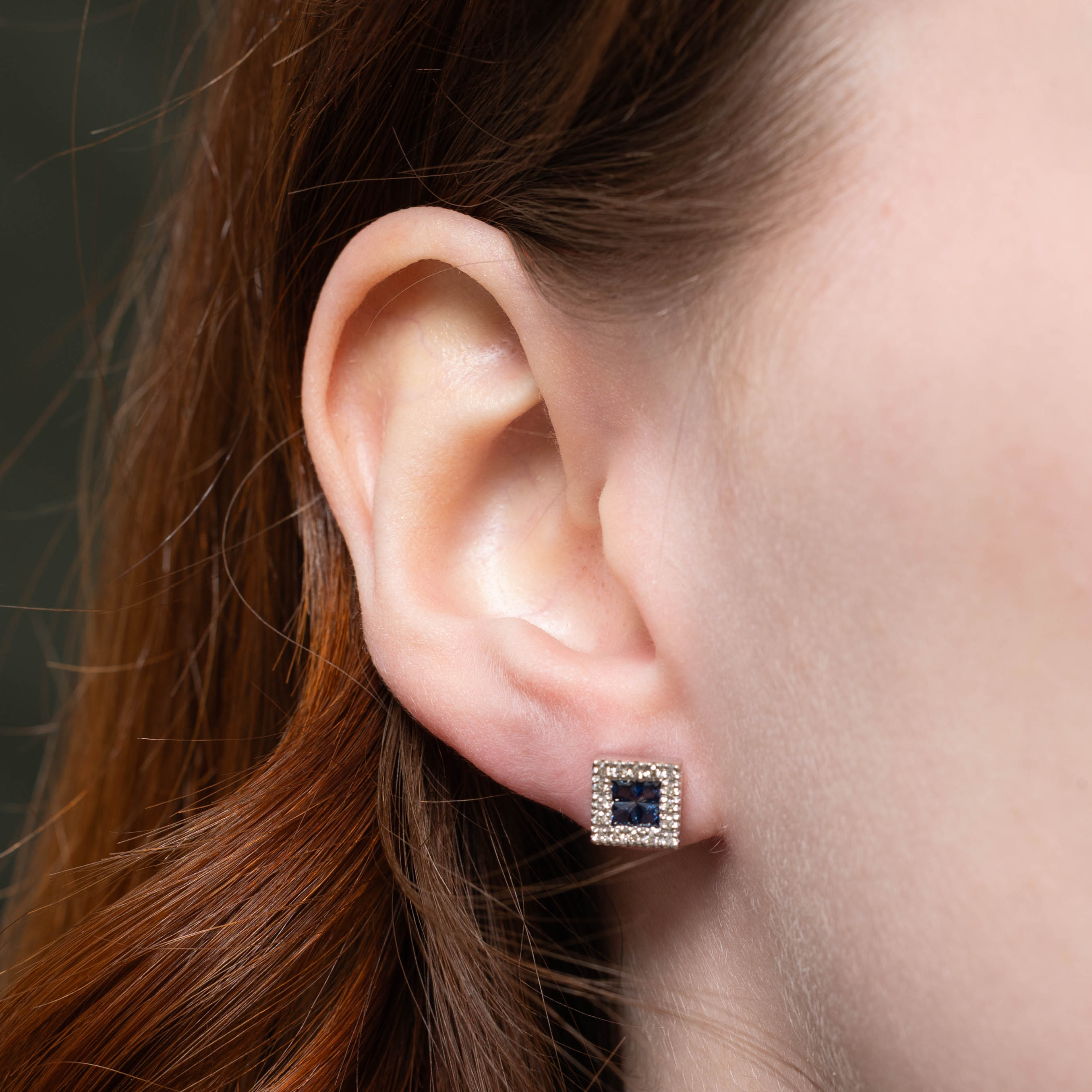 14k Sapphire & Diamond Halo Stud Earrings | 0.40ctw, 0.06ctw