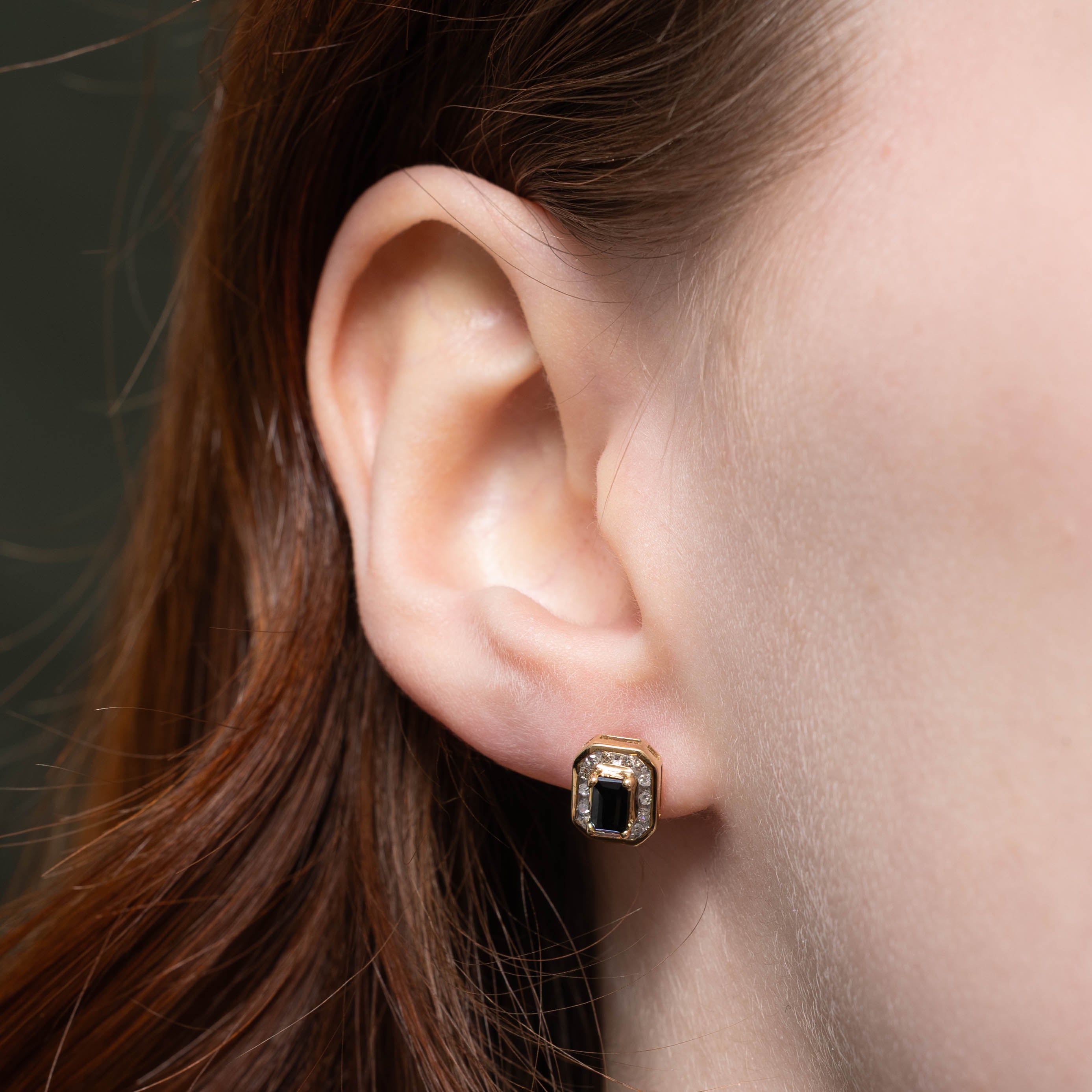 10k Sapphire & Diamond Halo Stud Earrings | 0.70ctw, 0.12ctw