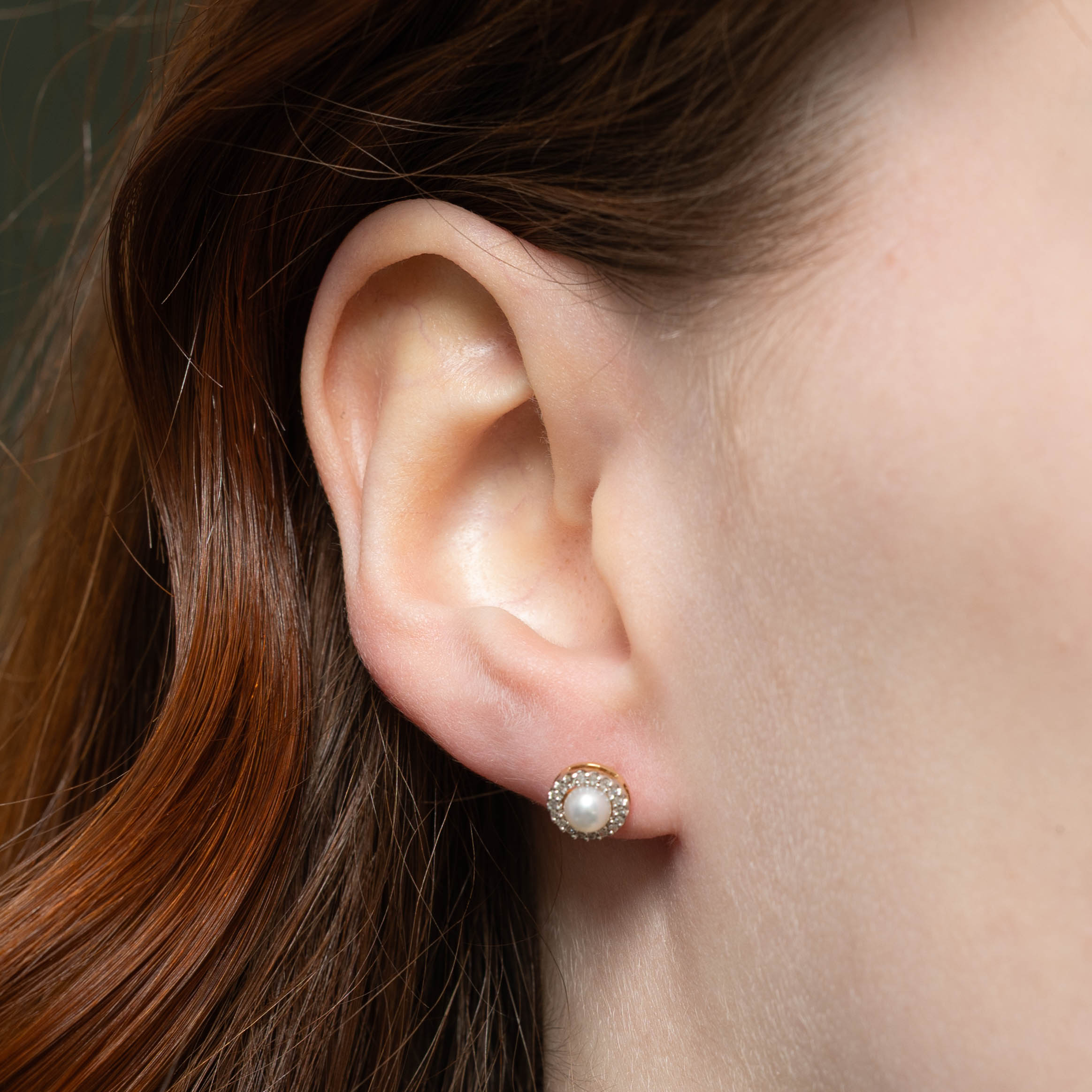 10k Pearl & Diamond Halo Stud Earrings | 0.15ctw