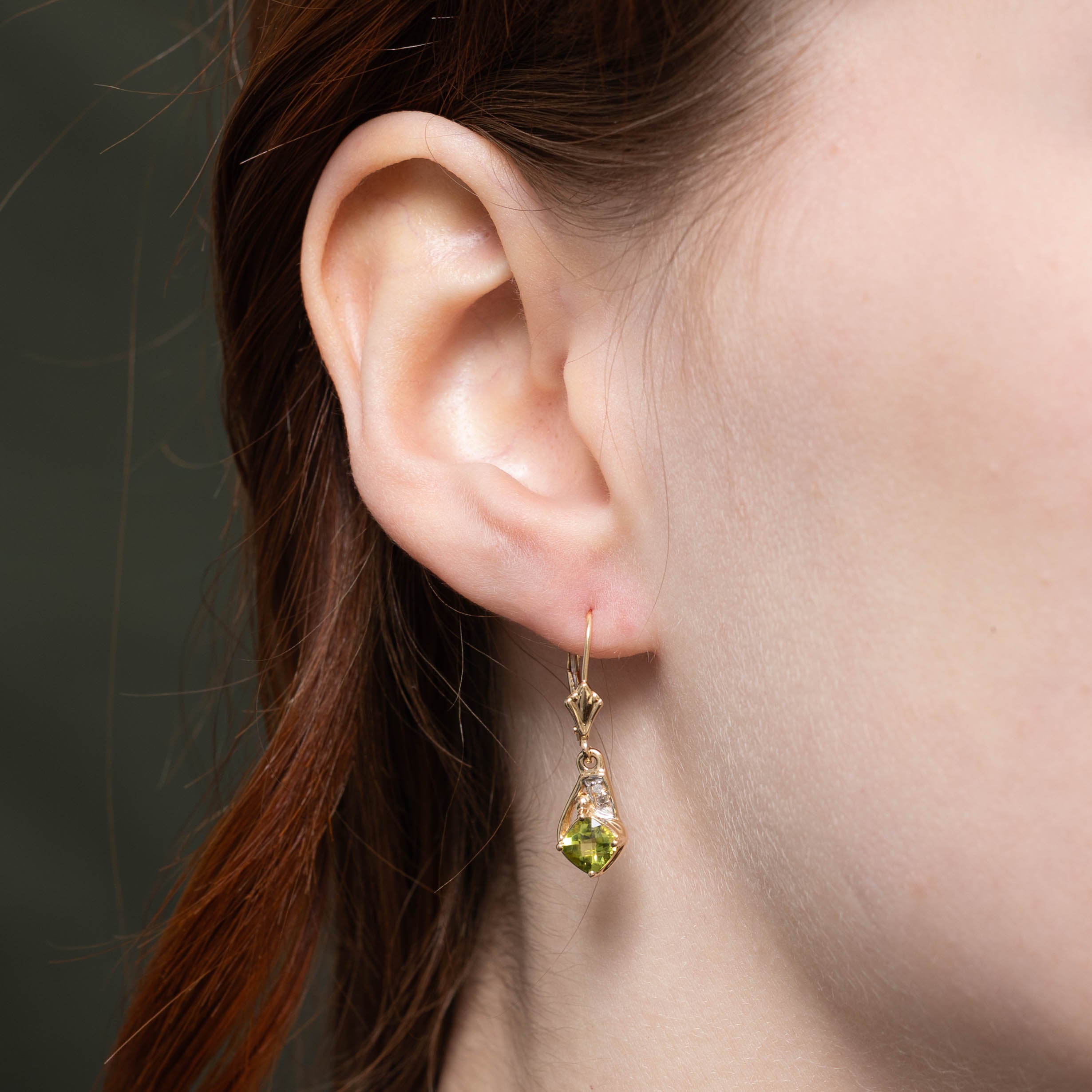 10k Peridot & Diamond Drop Earrings | 1.00ctw, 0.01ctw