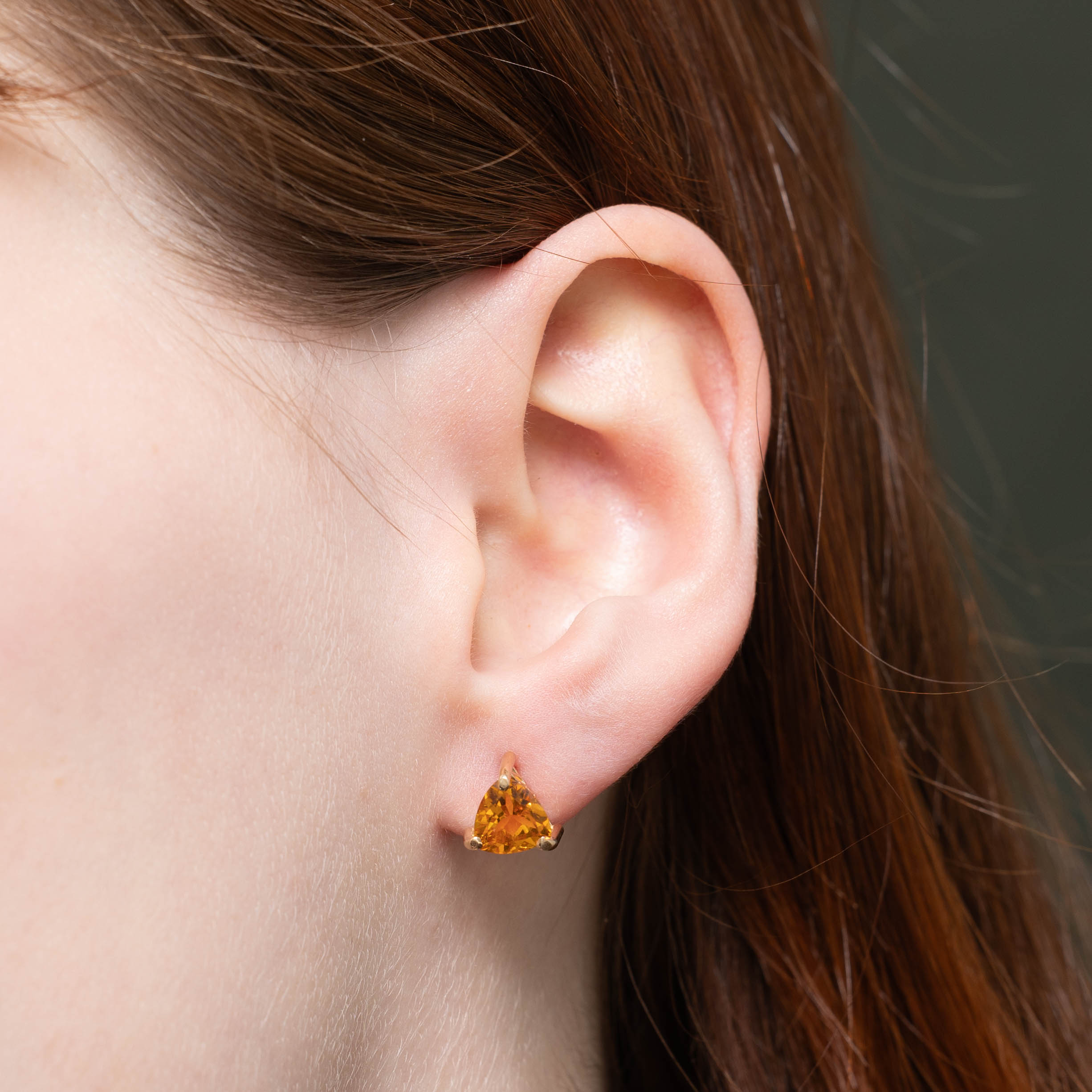 14k Trillion Cut Citrine Stud Earrings | 1.60ctw