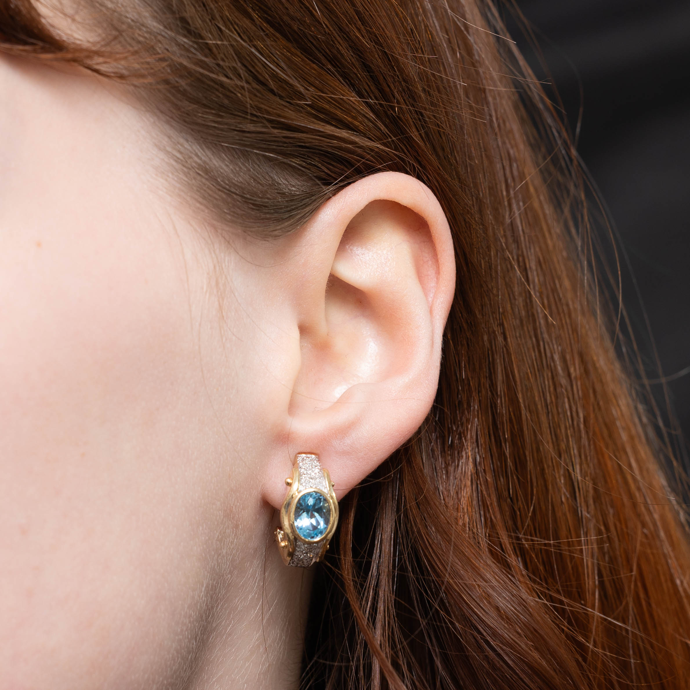 14k Blue Topaz & Diamond Hoop Earrings | 2.60ctw, 0.20ctw