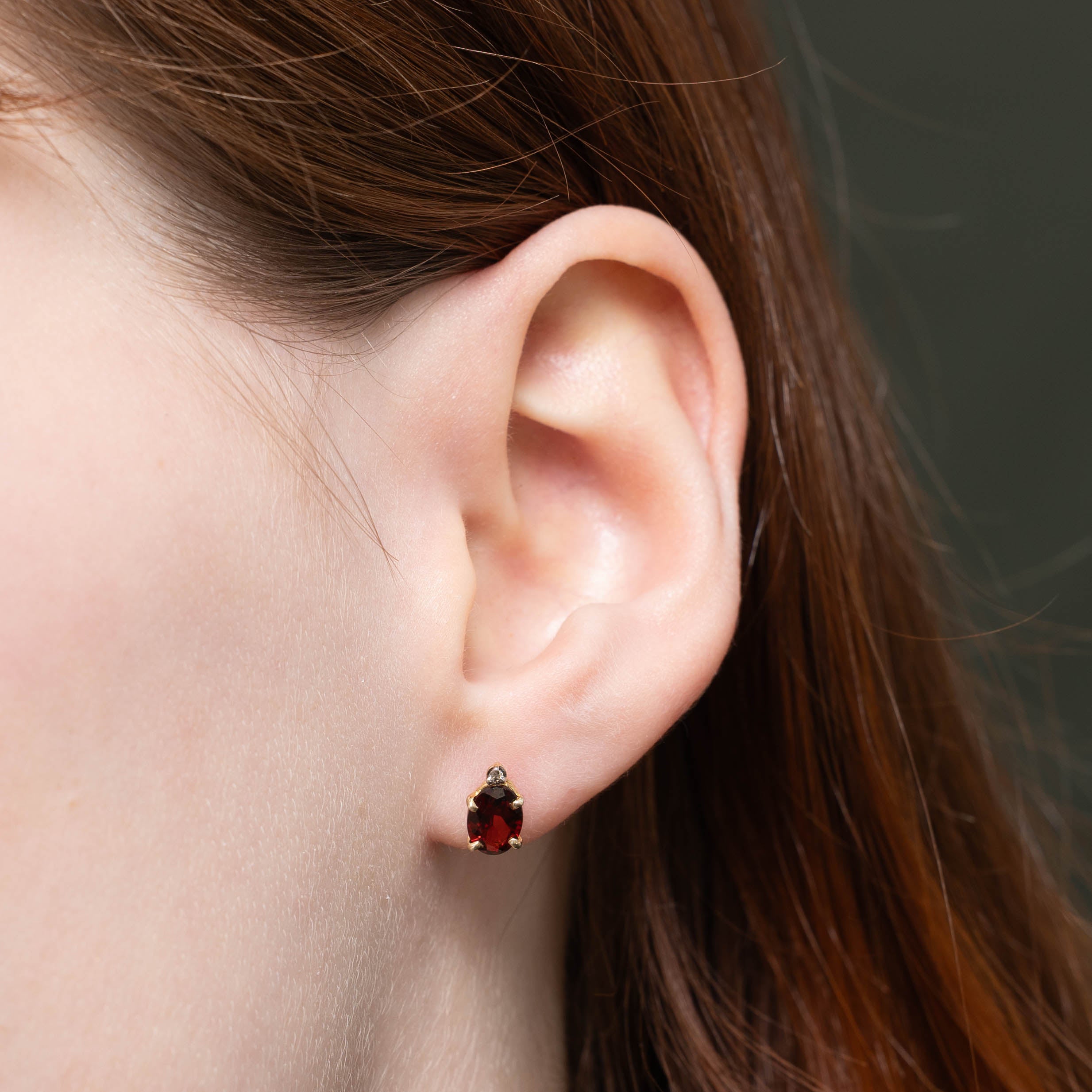 14k Garnet & Diamond Stud Earrings | 1.60ctw, 0.01ctw