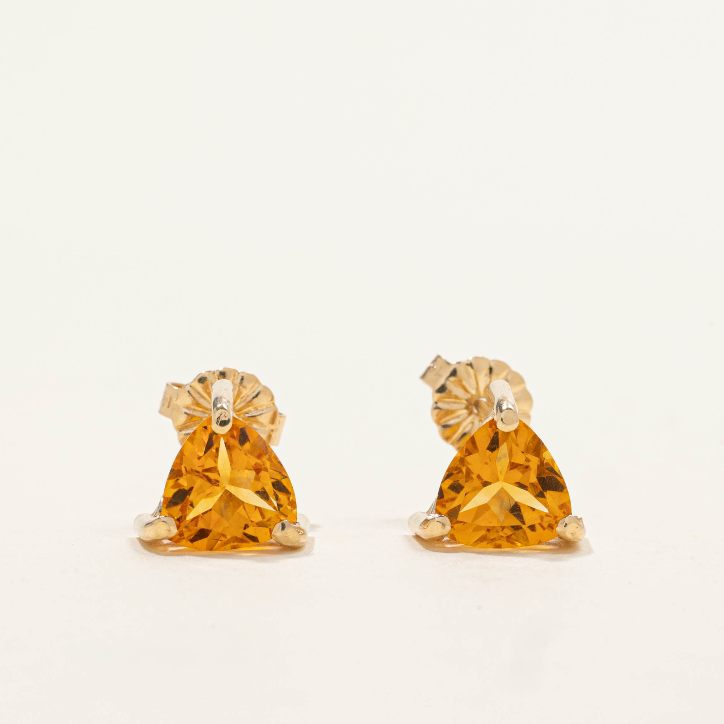 14k Trillion Cut Citrine Stud Earrings | 1.60ctw
