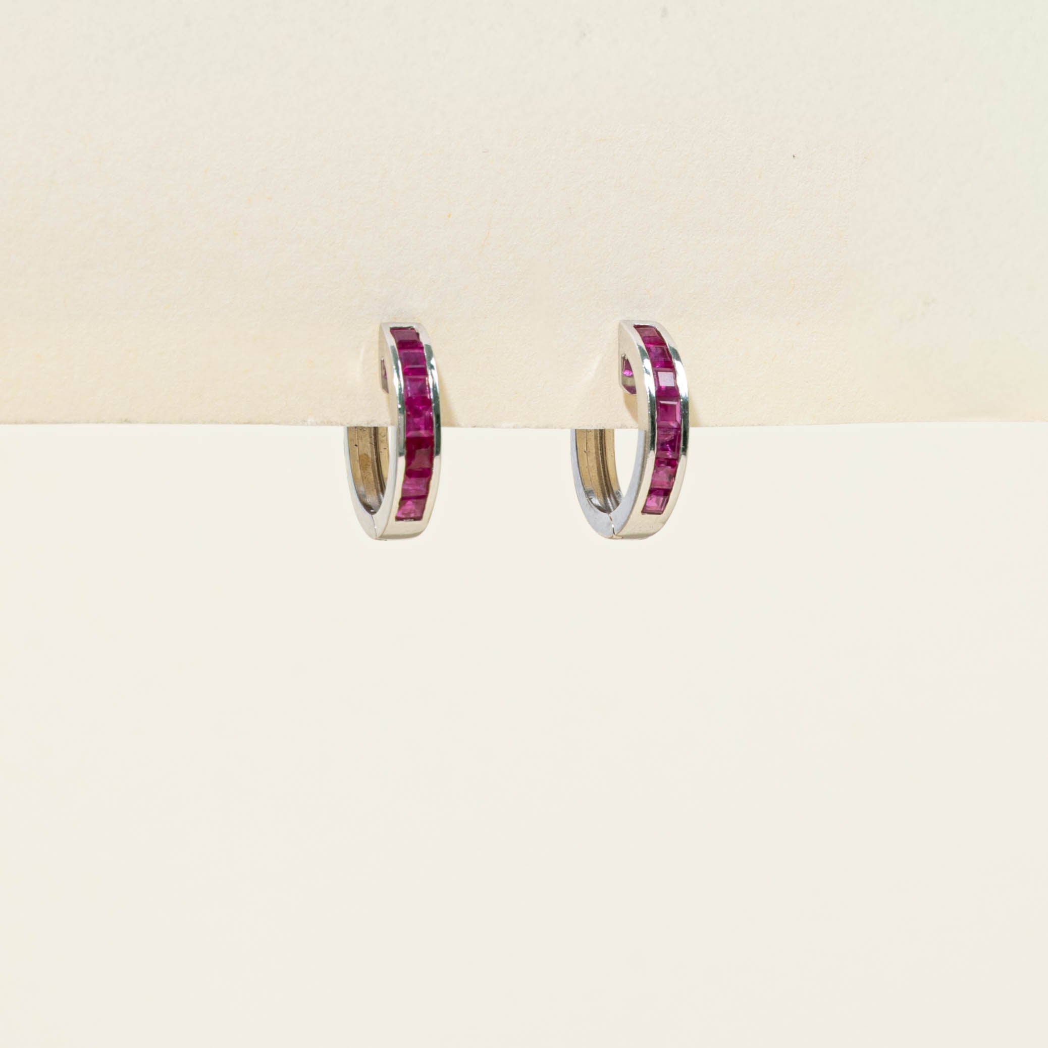 14k Channel Set Ruby Hoop Earrings | 0.60ctw