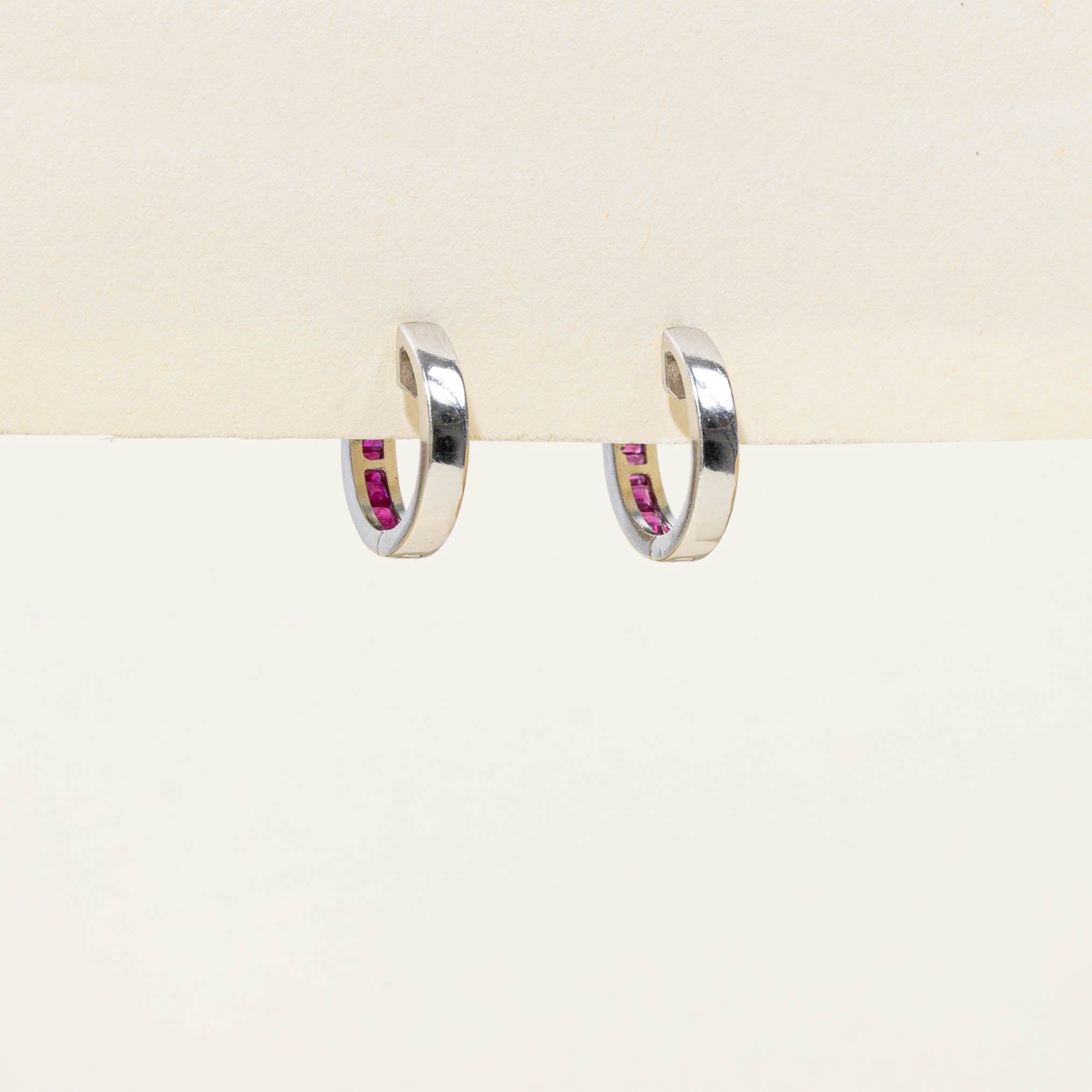 14k Channel Set Ruby Hoop Earrings | 0.60ctw
