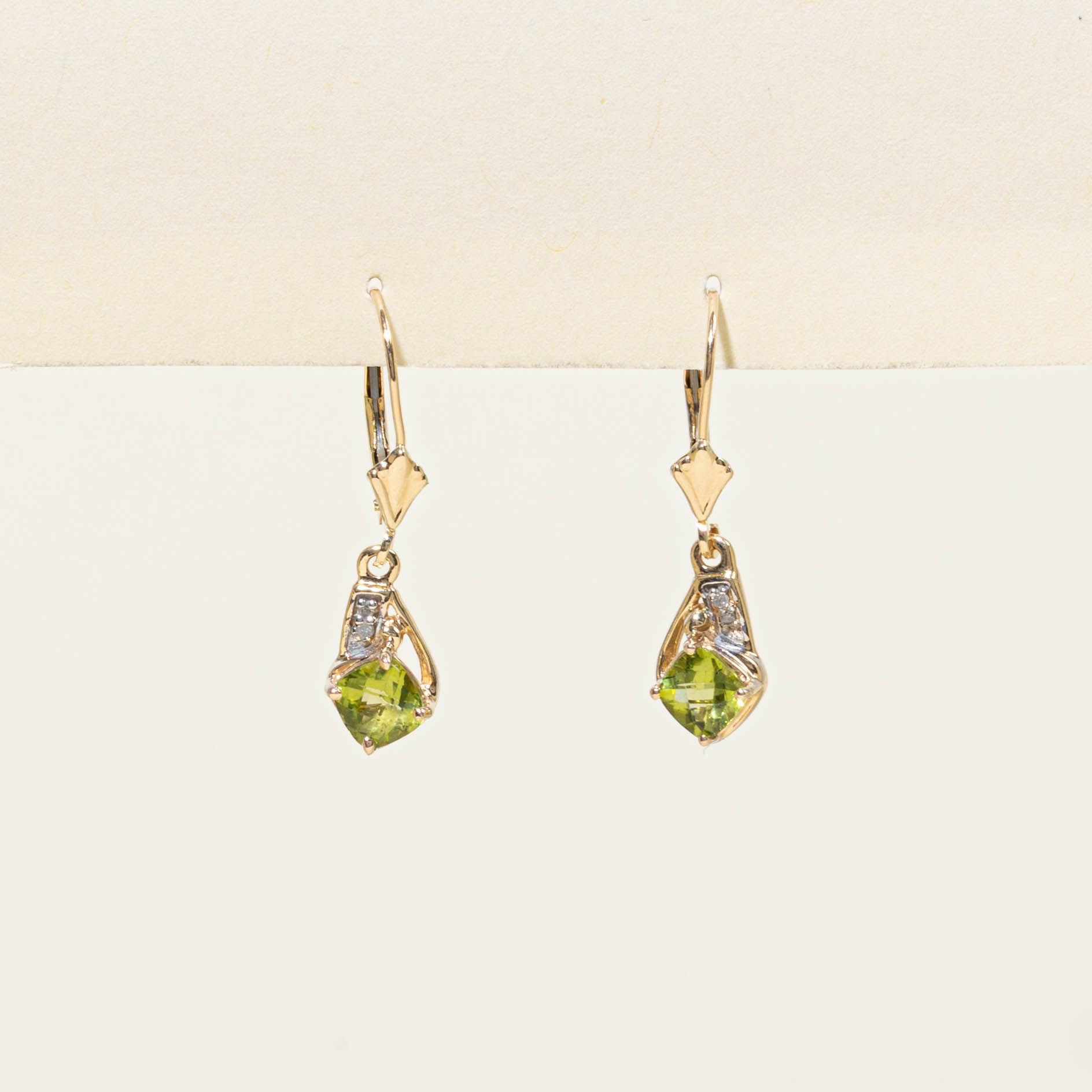 10k Peridot & Diamond Drop Earrings | 1.00ctw, 0.01ctw