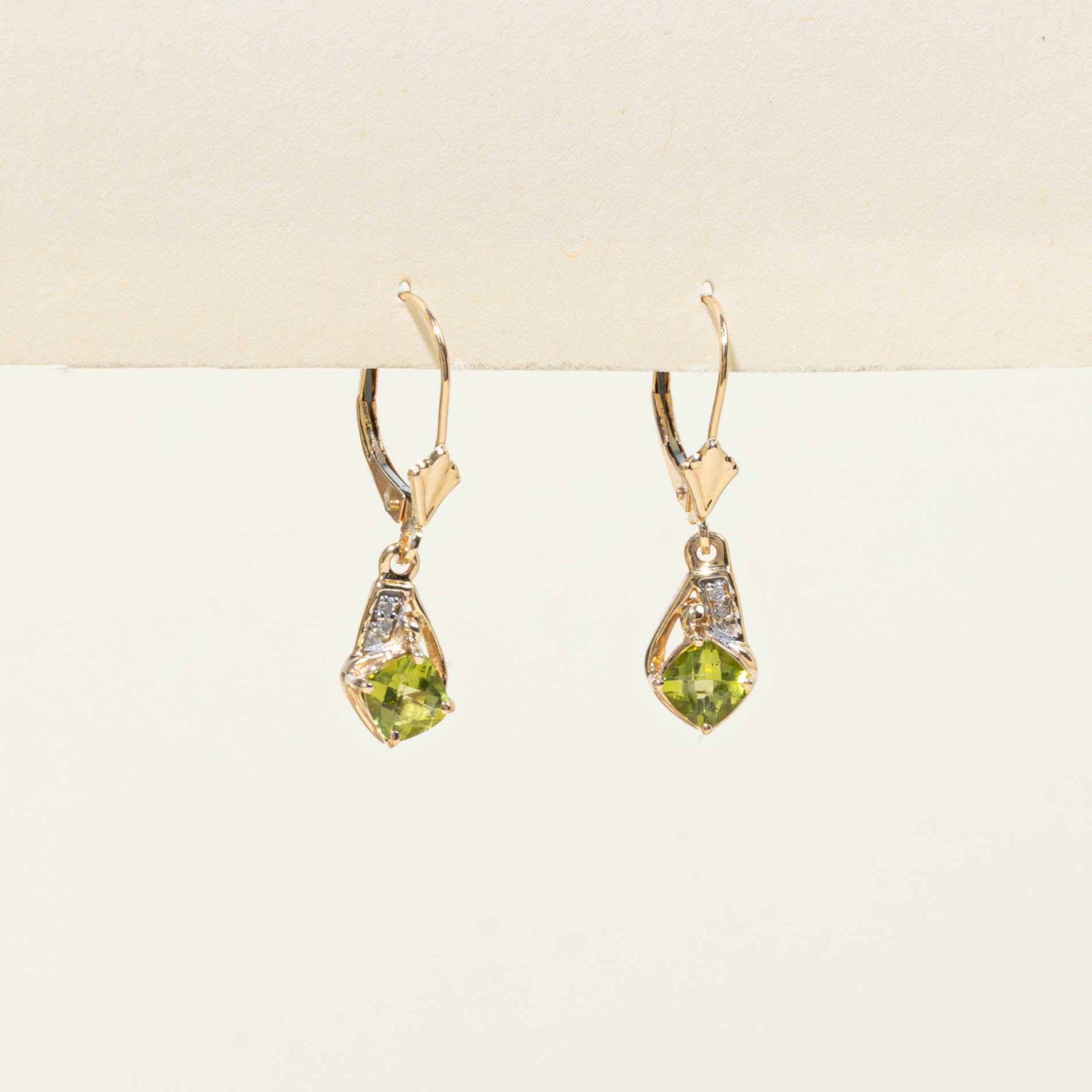 10k Peridot & Diamond Drop Earrings | 1.00ctw, 0.01ctw