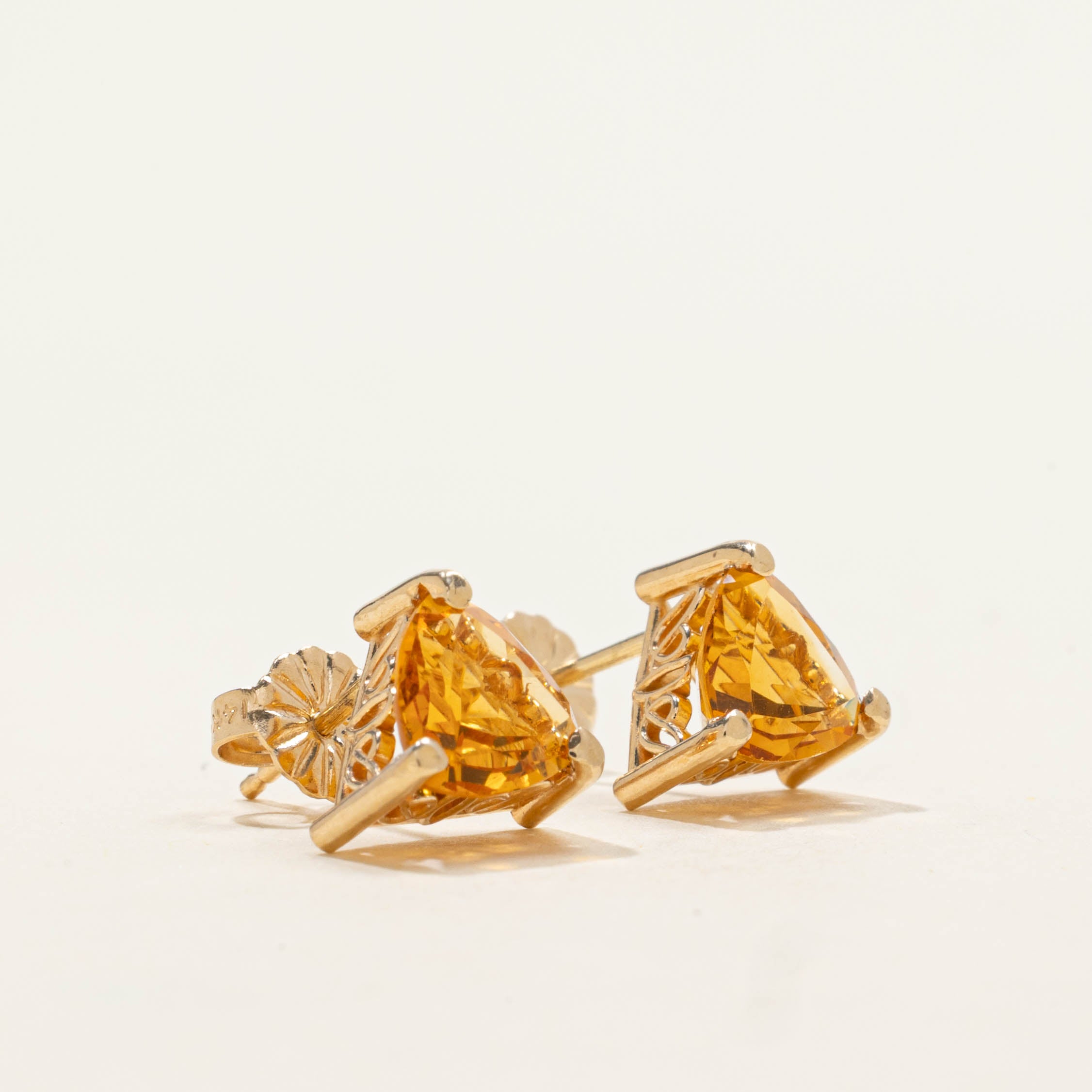 14k Trillion Cut Citrine Stud Earrings | 1.60ctw