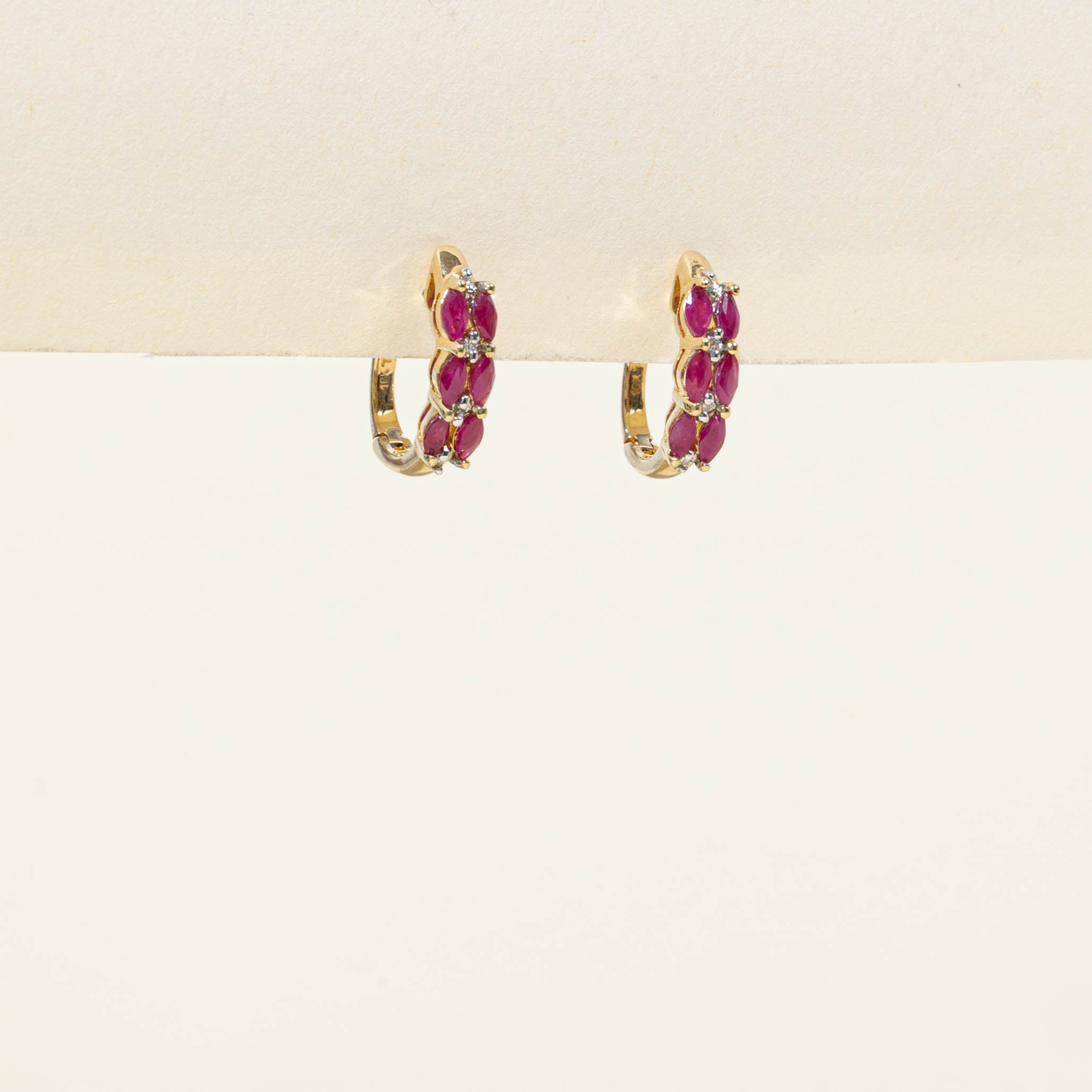 10k Ruby & Diamond Hoop Earrings | 0.60ctw, 0.04ctw