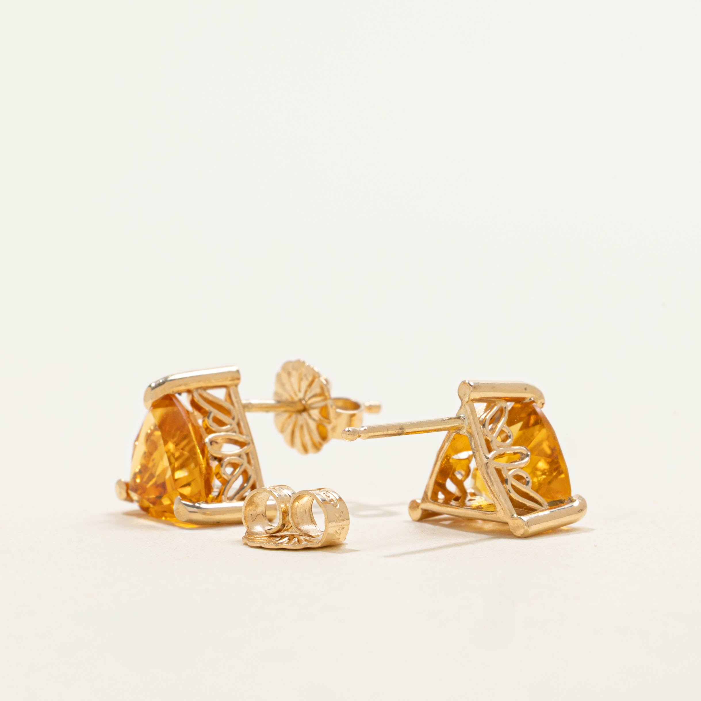 14k Trillion Cut Citrine Stud Earrings | 1.60ctw