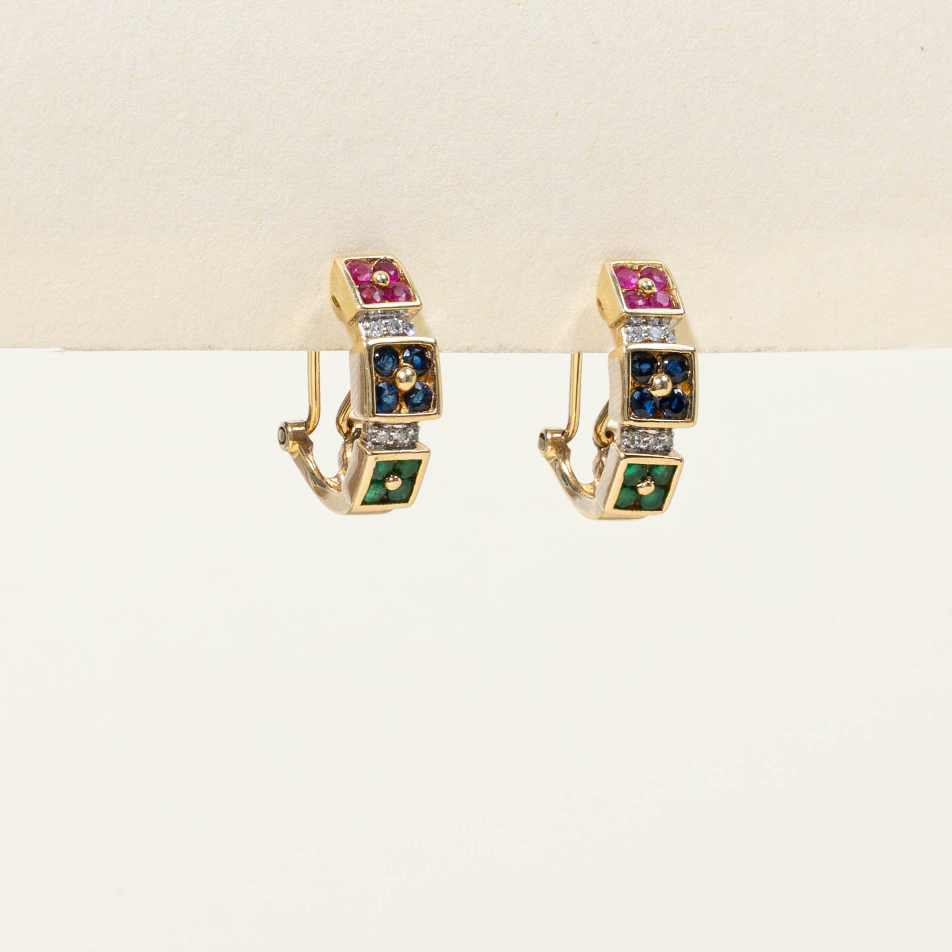 10k Multi Gemstone & Diamond Geometric Earrings | 0.26ctw, 0.06ctw
