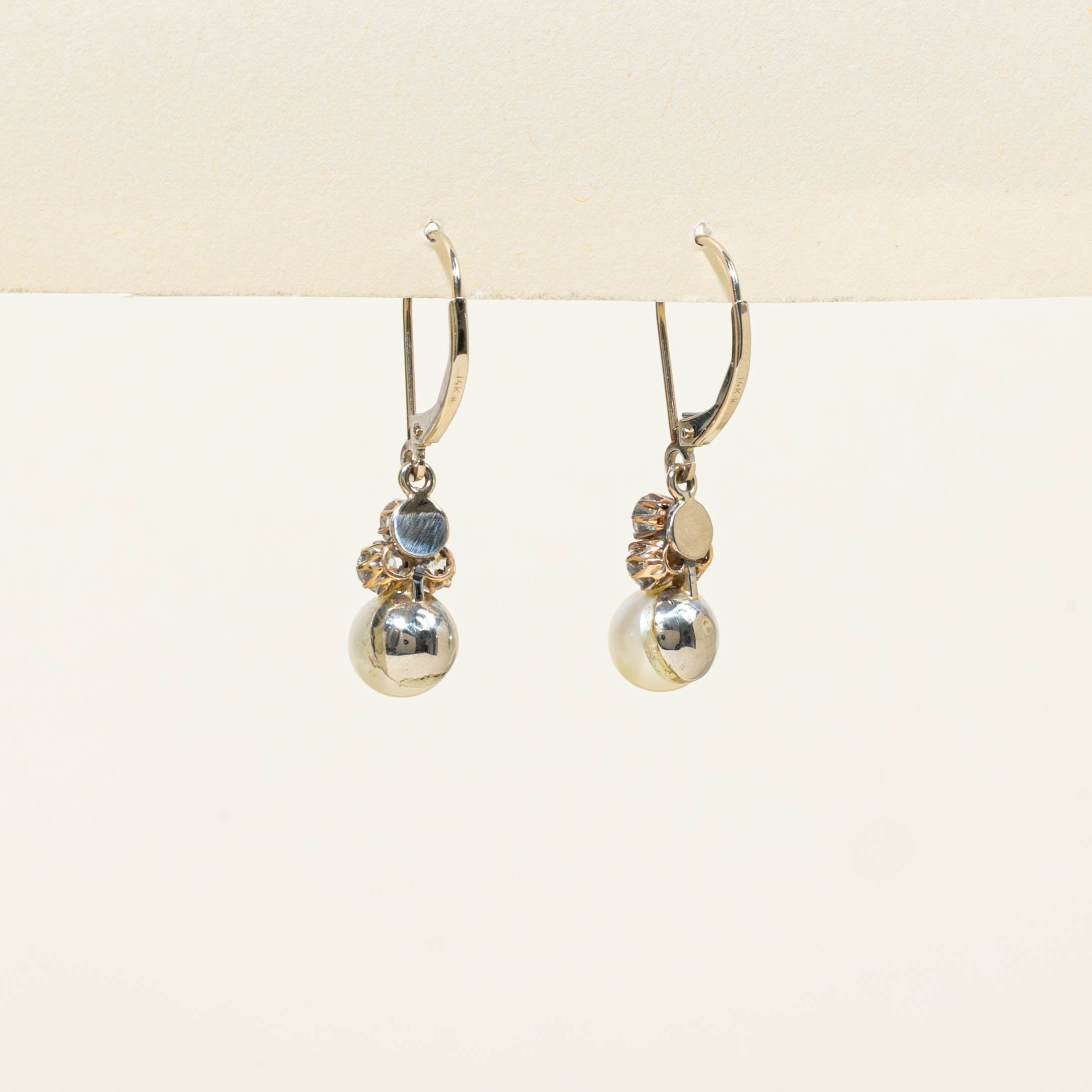 14k Pearl & Diamond Drop Earrings | 0.83ctw