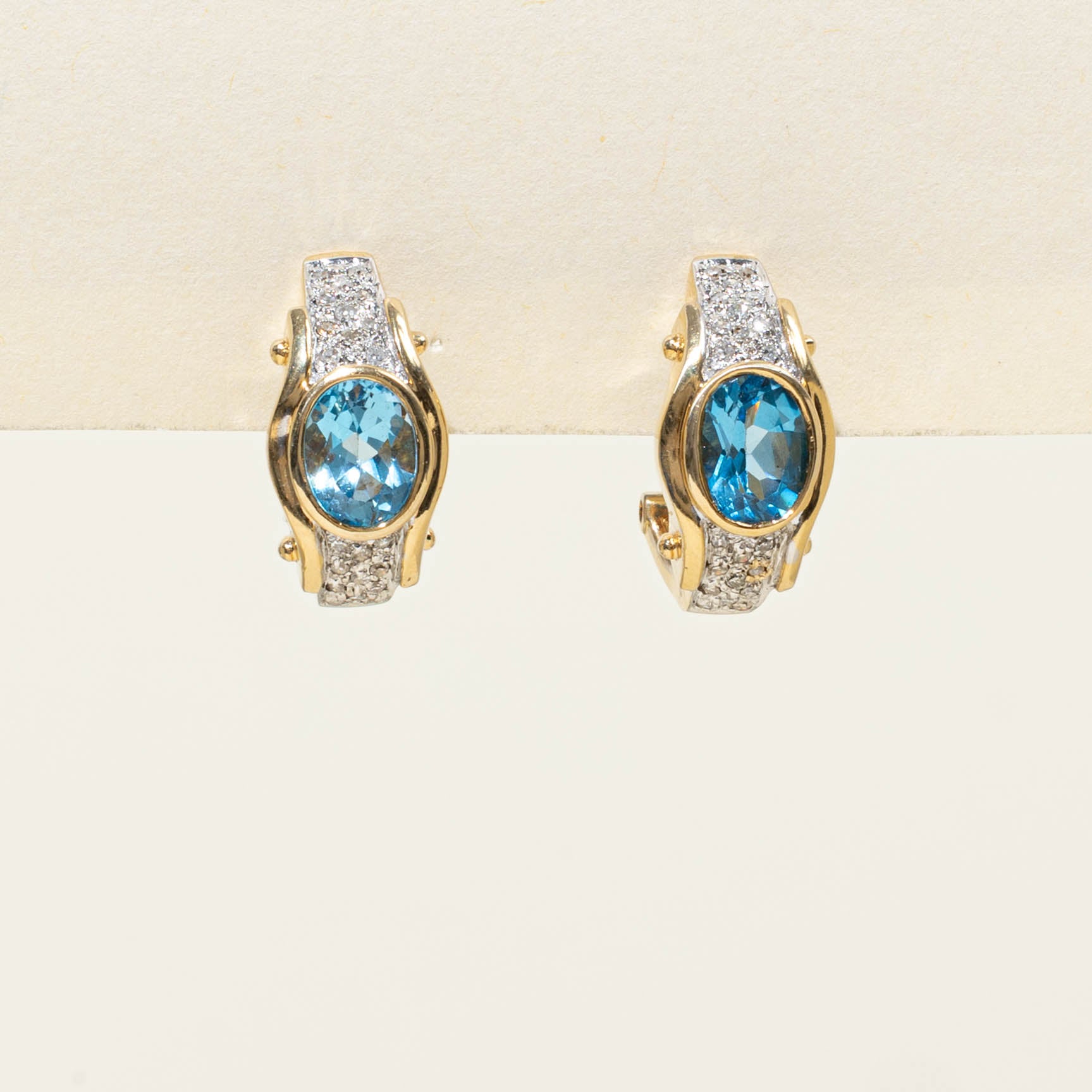 14k Blue Topaz & Diamond Hoop Earrings | 2.60ctw, 0.20ctw