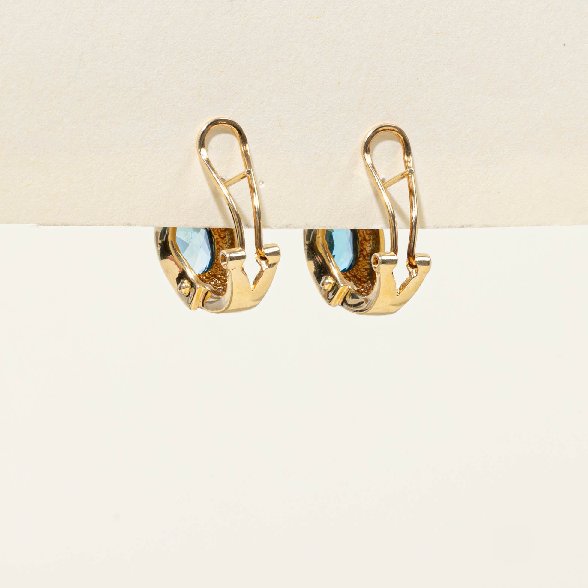 14k Blue Topaz & Diamond Hoop Earrings | 2.60ctw, 0.20ctw