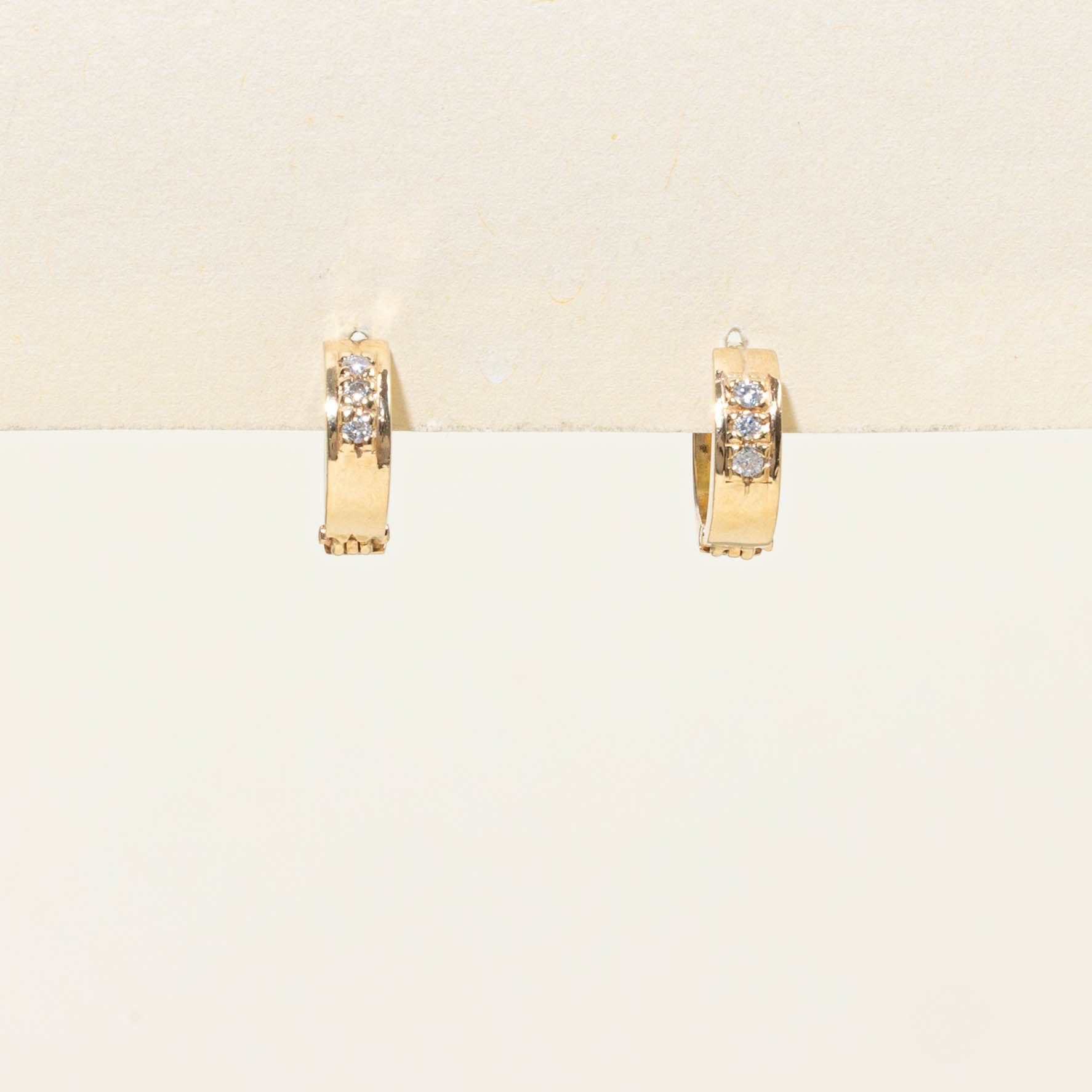 14k Three Stone Diamond Huggies | 0.12ctw