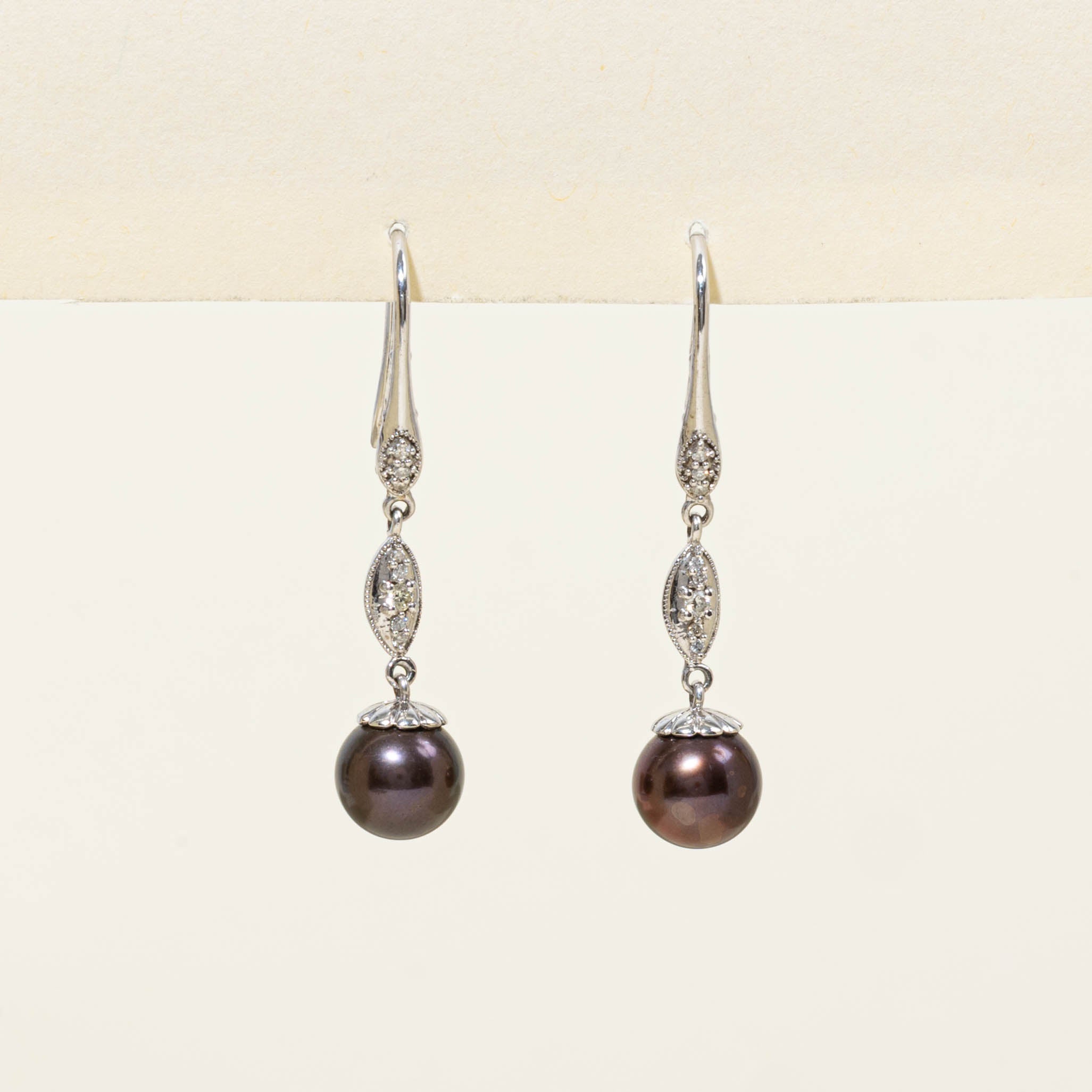 14k Pearl & Diamond Drop Earrings | 0.11ctw