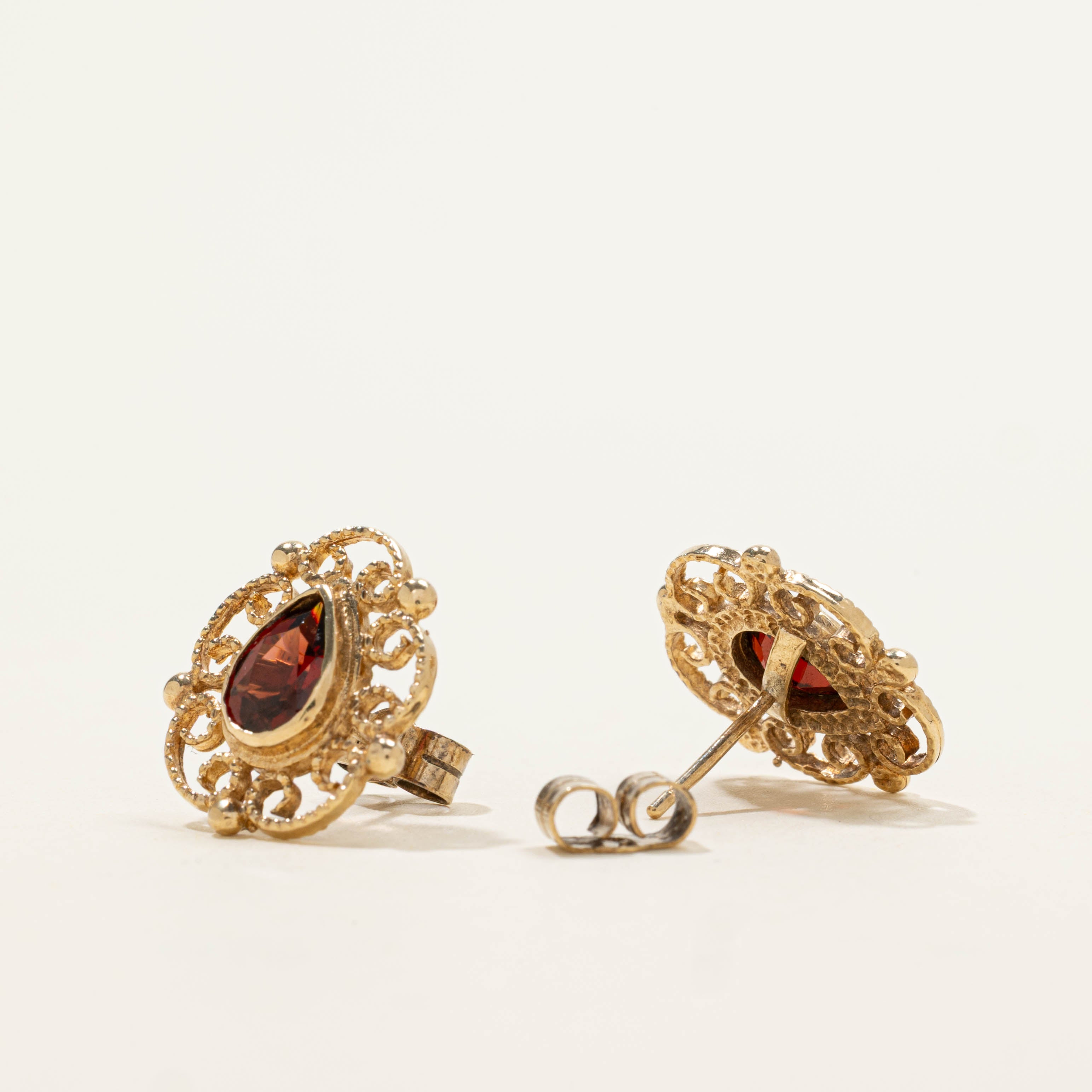 Birmingham 9k Garnet Ornate Stud Earrings | 1.20ctw