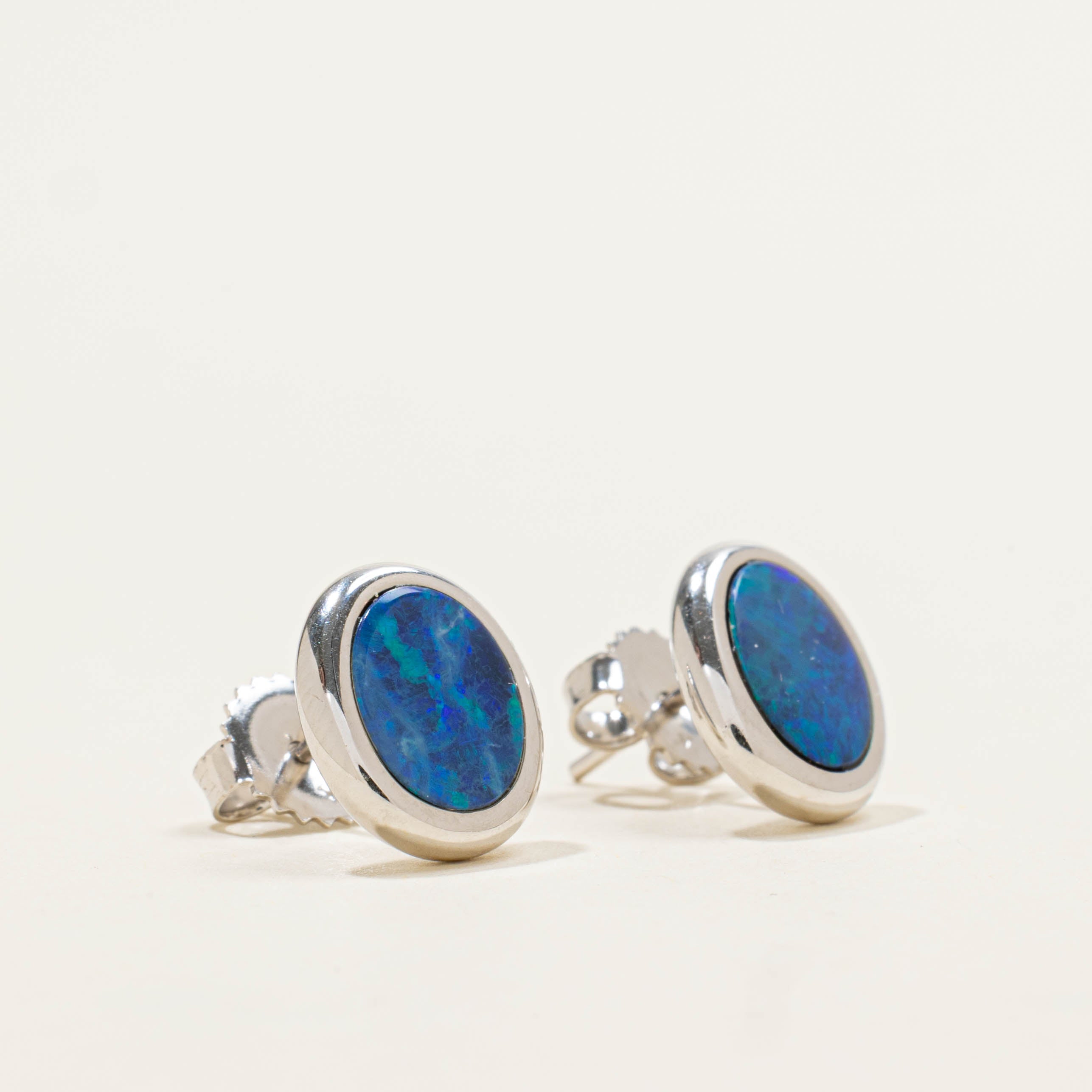 14k Bezel Set Imitation Opal Stud Earrings | 1.40ctw