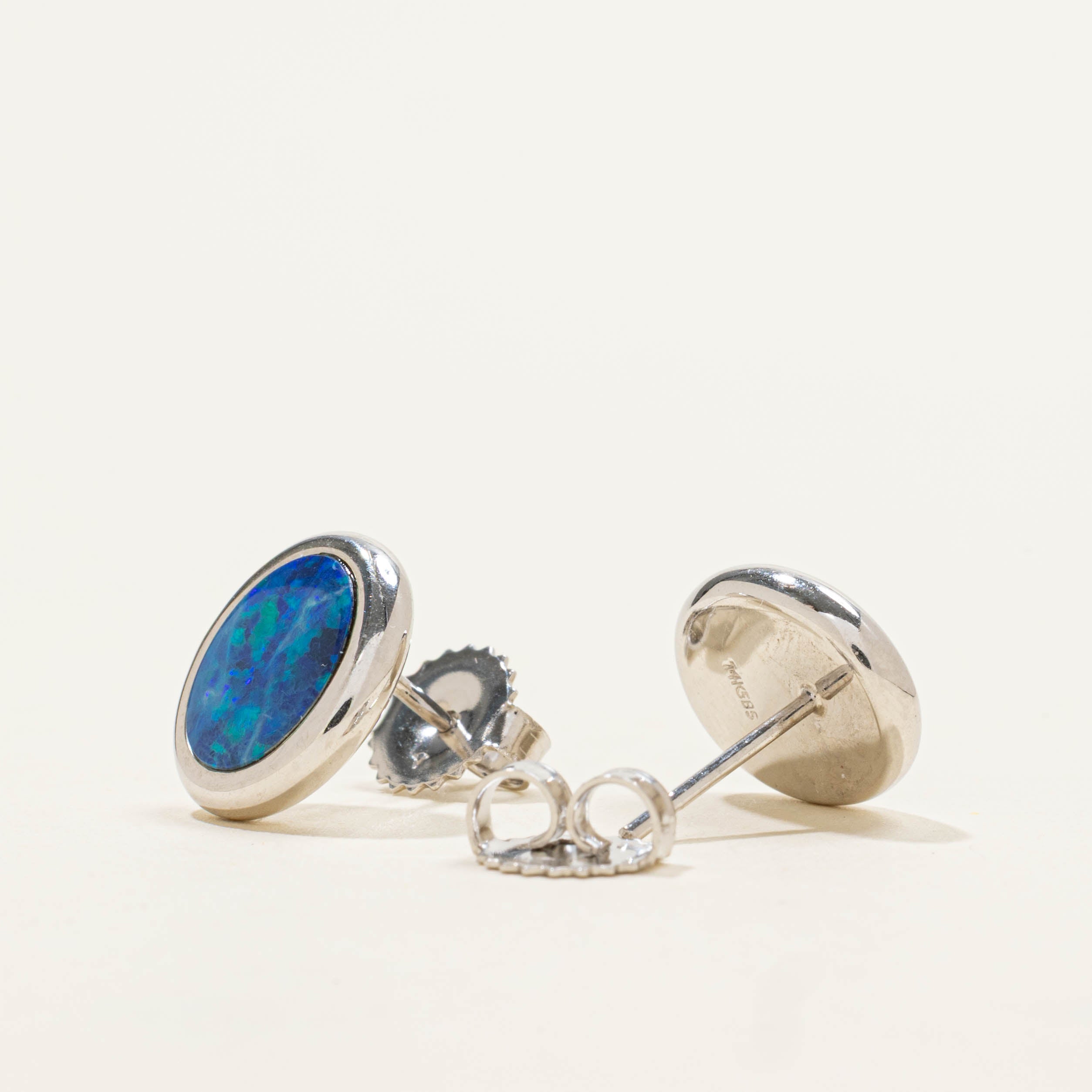 14k Bezel Set Imitation Opal Stud Earrings | 1.40ctw
